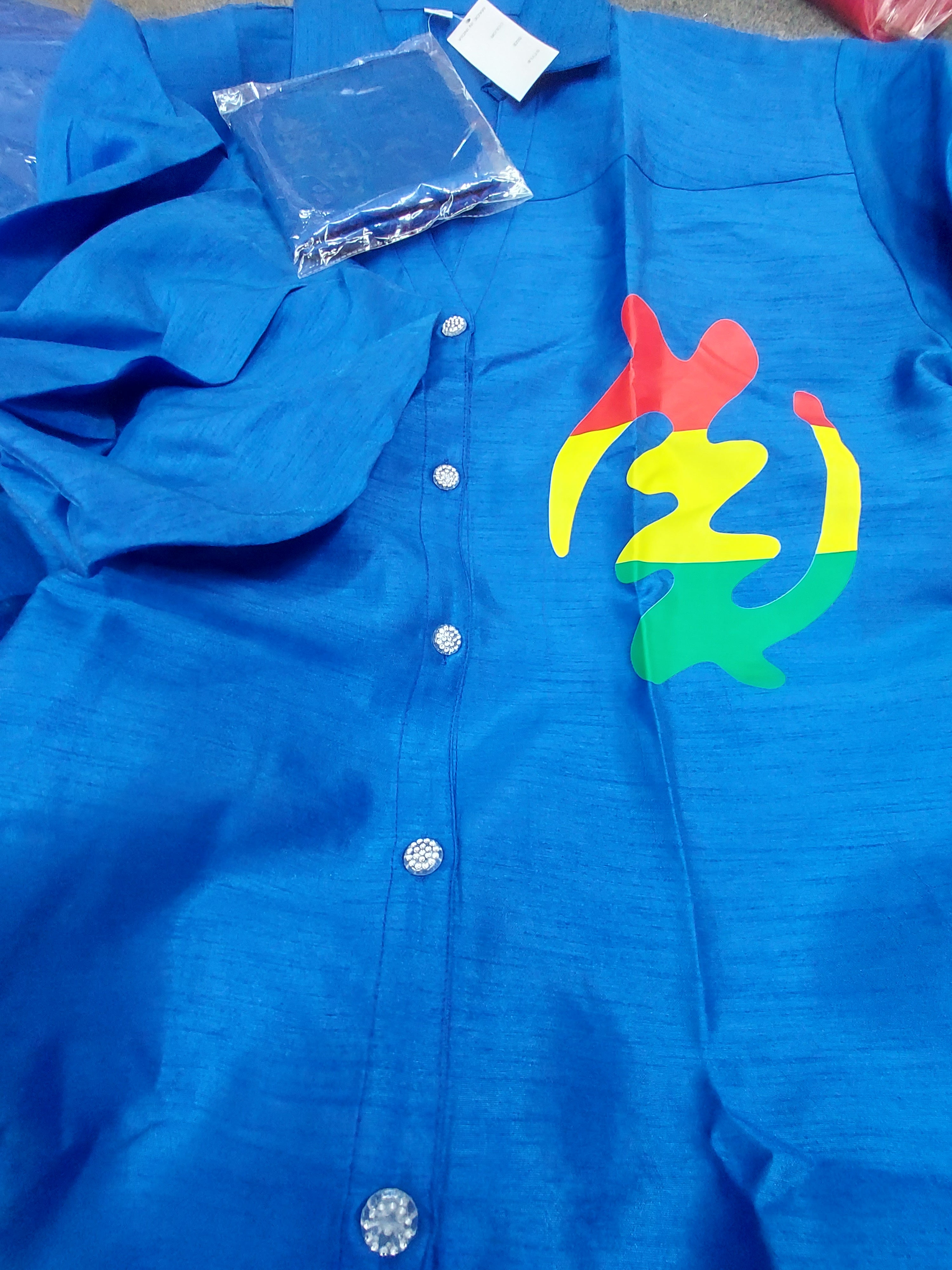 Swing Dress/ Faux Silk/ Ruffle Sleeve With Gyname Decal 758G Royal Blue