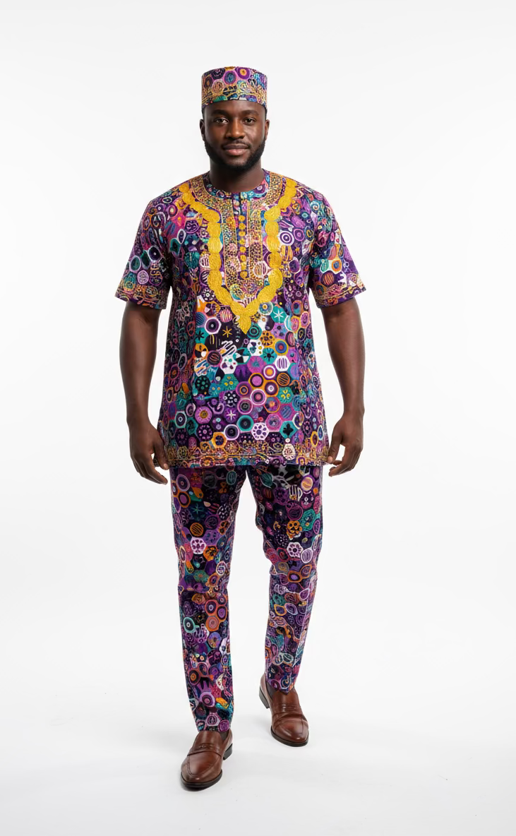 Men 3Pcs Pant Set/ African Print-A