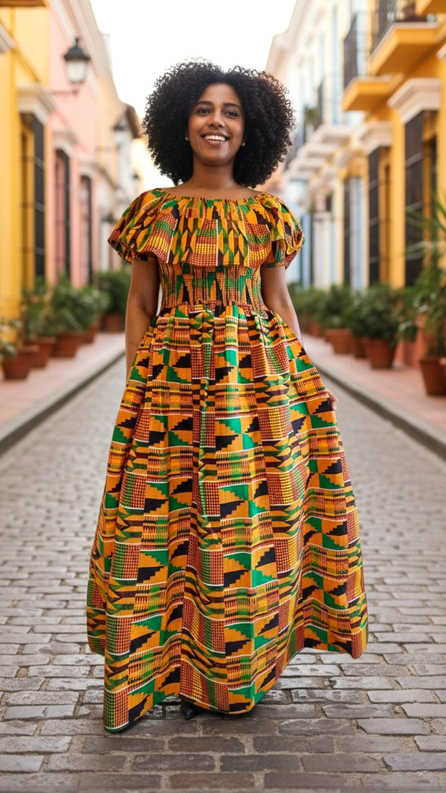 Maxi Frill Dress / Orange kente KV08