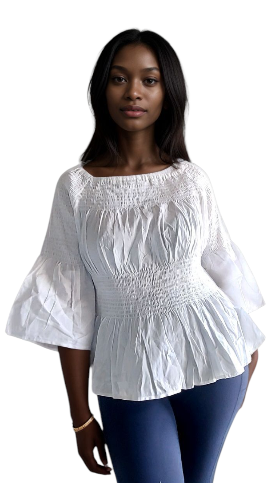 019 Smock & Flare Blouse- White