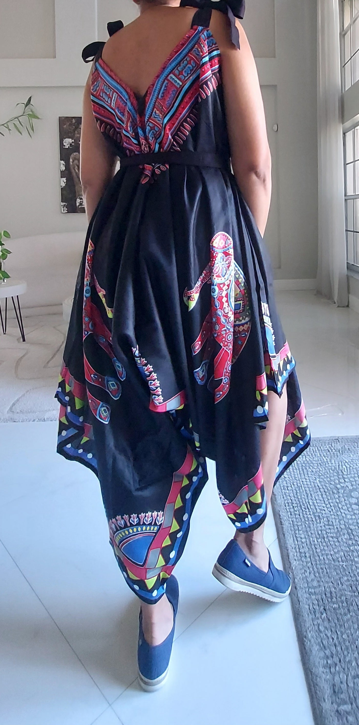 Harem Romper / Jumper  Elephant Print Red -009