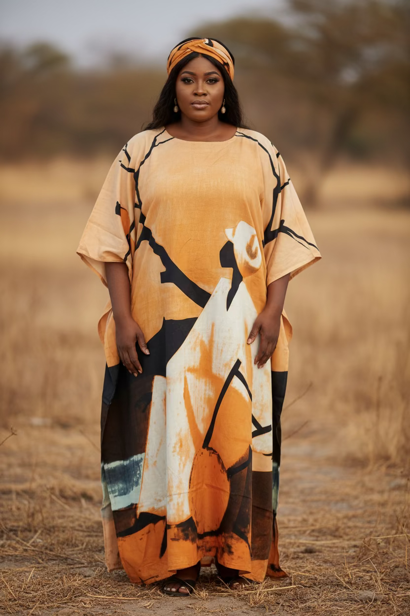 1367- Women Tribal Hand Painted Kaftan Dress
