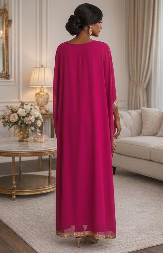 Beaded kaftan Dress With Gold Border J103