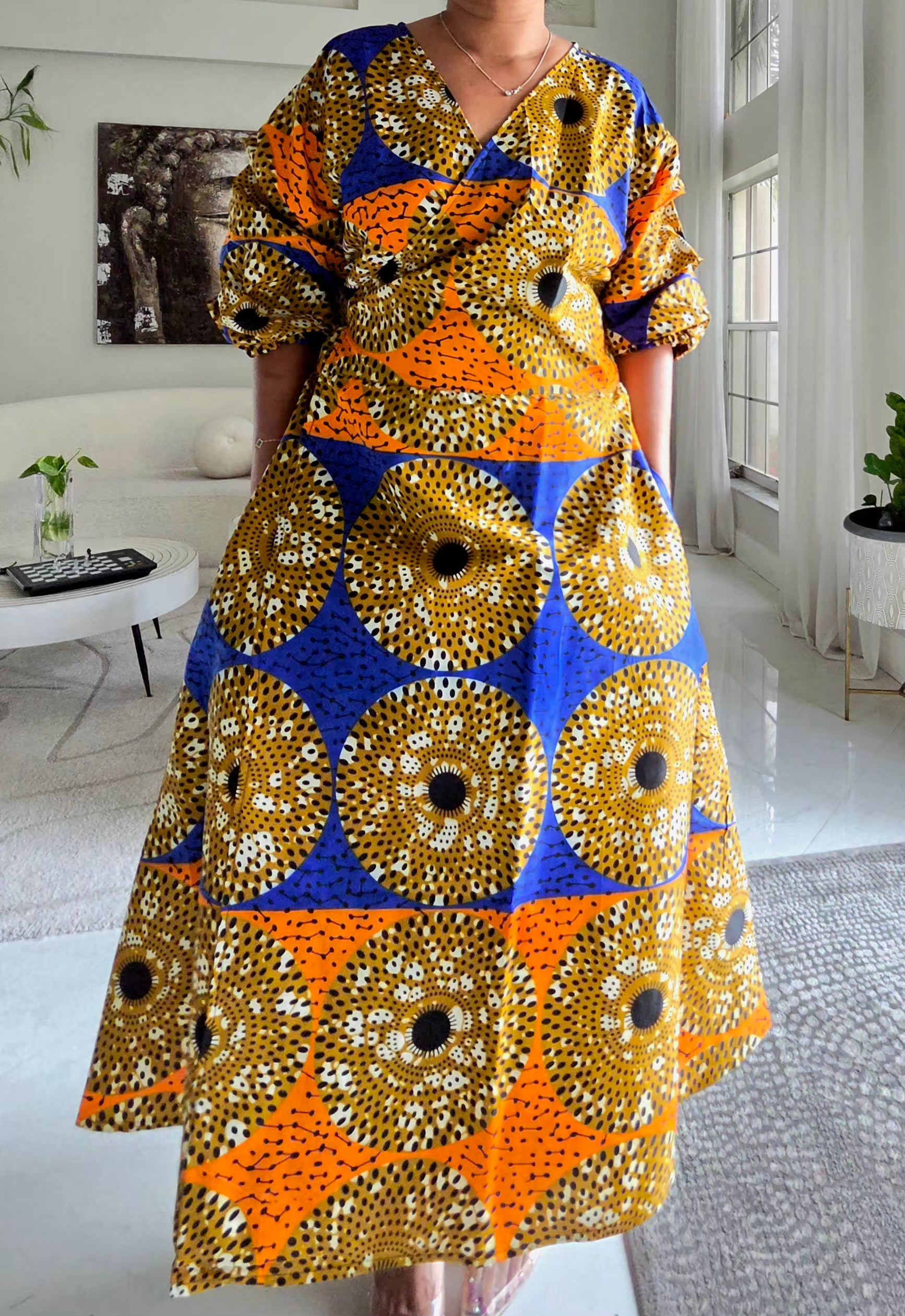 746 Wrap Dress With Puffed Sleeves Print 811
