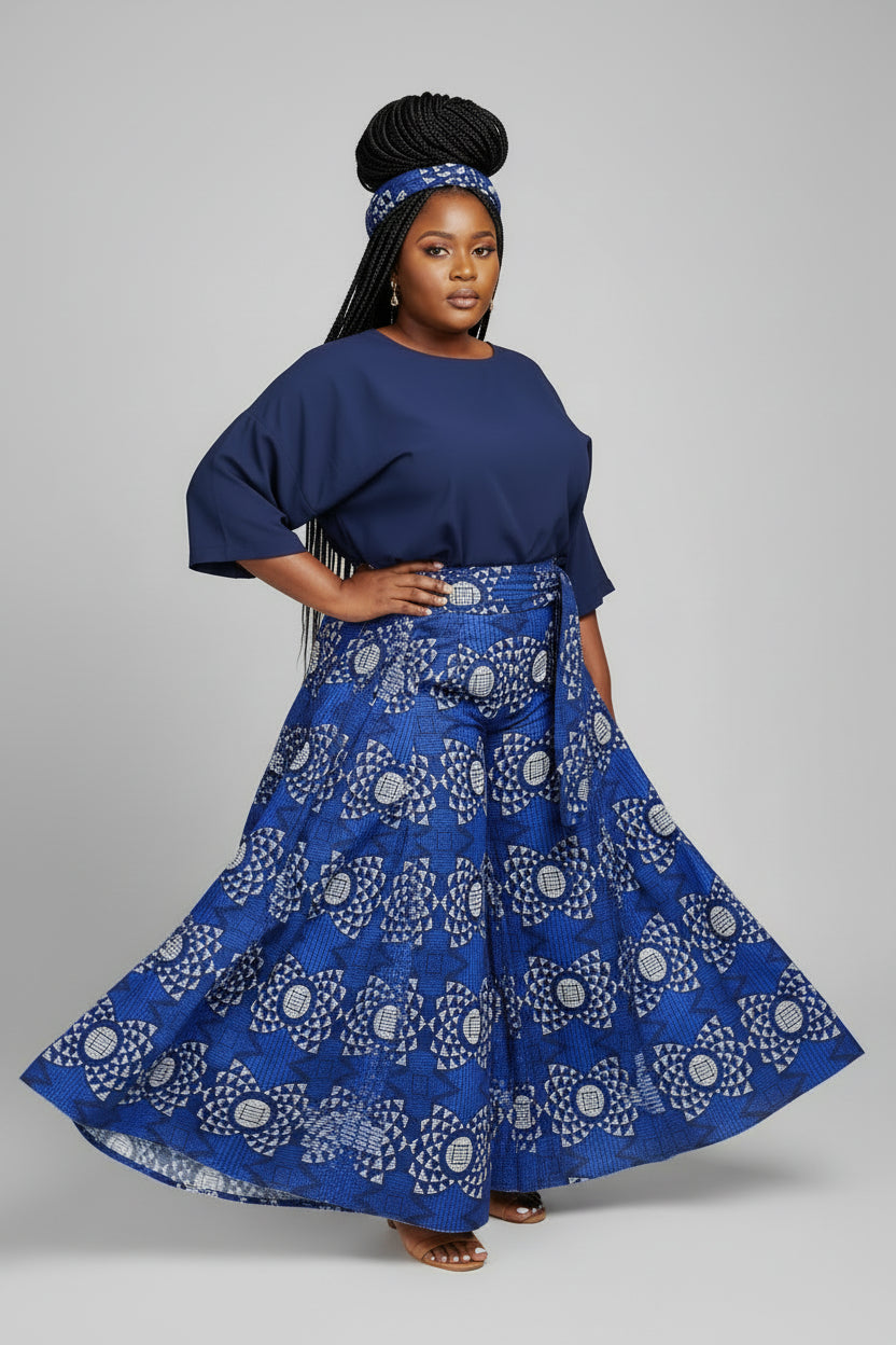 701 Women Palazzo Pant / Wide Leg Pant -Blue Print 64