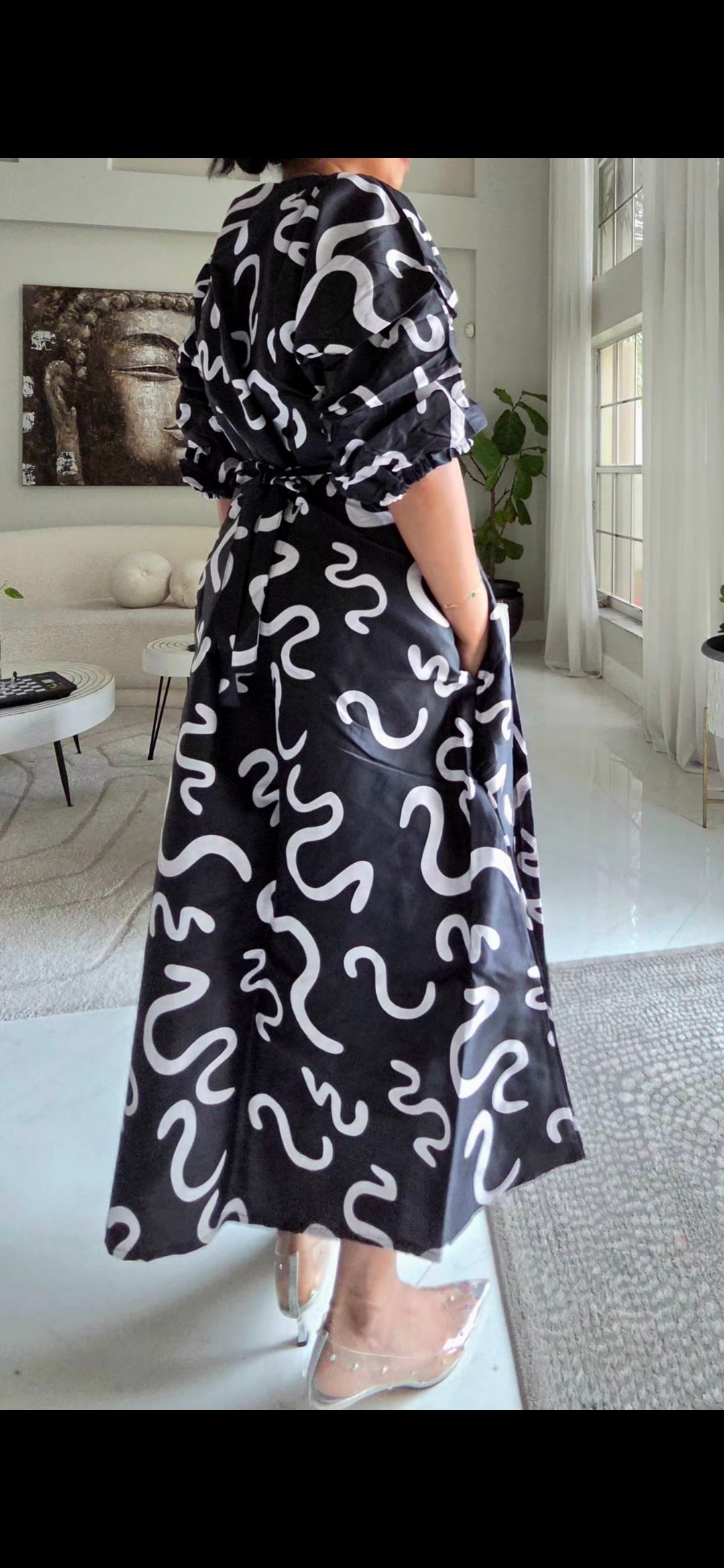 746 Wrap Dress With Puffed Sleeves Print 830