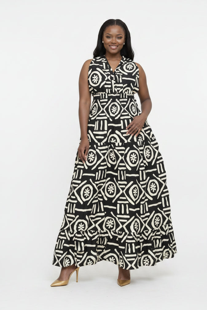 Long Smocked Dress With Scarf 5005-359