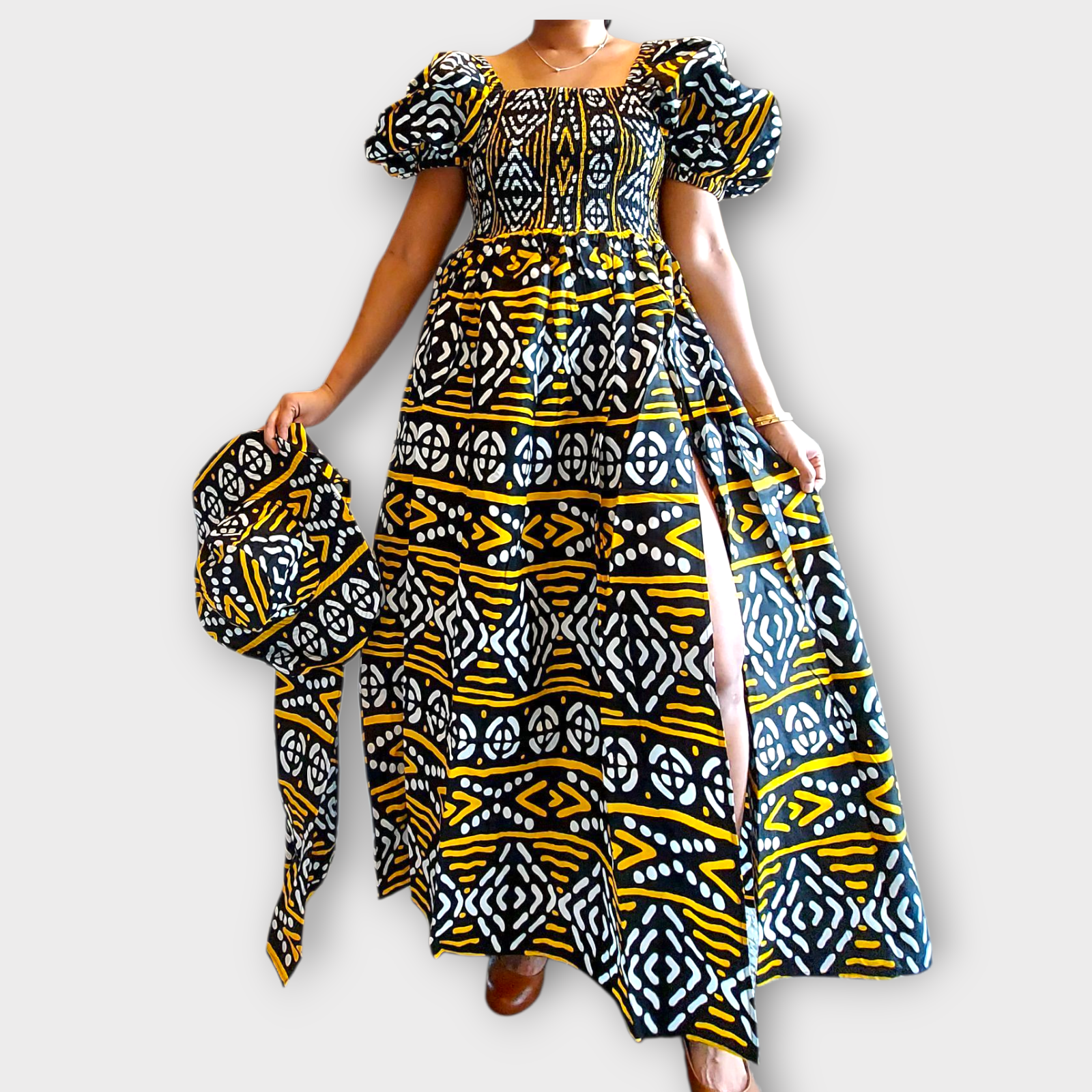 Maxi Slit Dress with Hat & Scarf Set SD01 Tribal