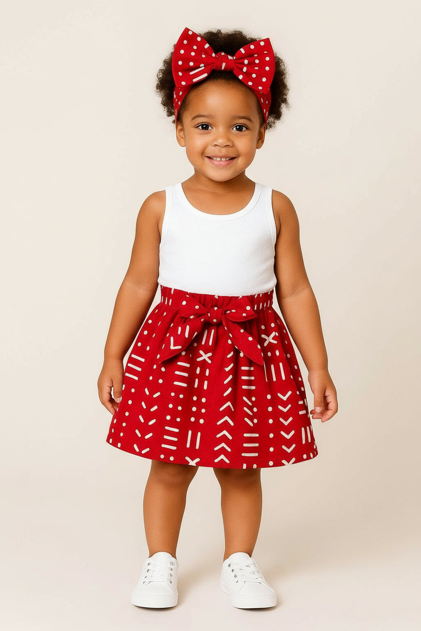 Little Girls Skirt & Bow Set-Kids K005 Red