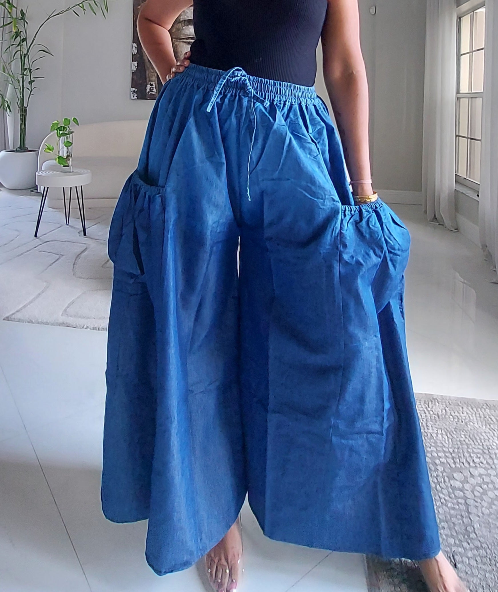 Denim Big Pocket Palazzo Pant - 45 Two Tone Denim