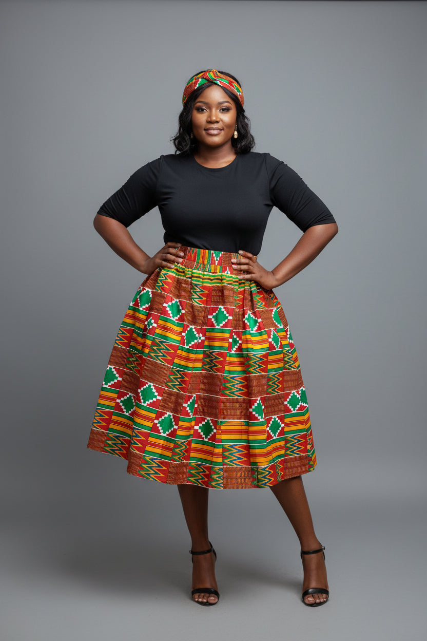 7012 women Mid-Length Kente Skirt