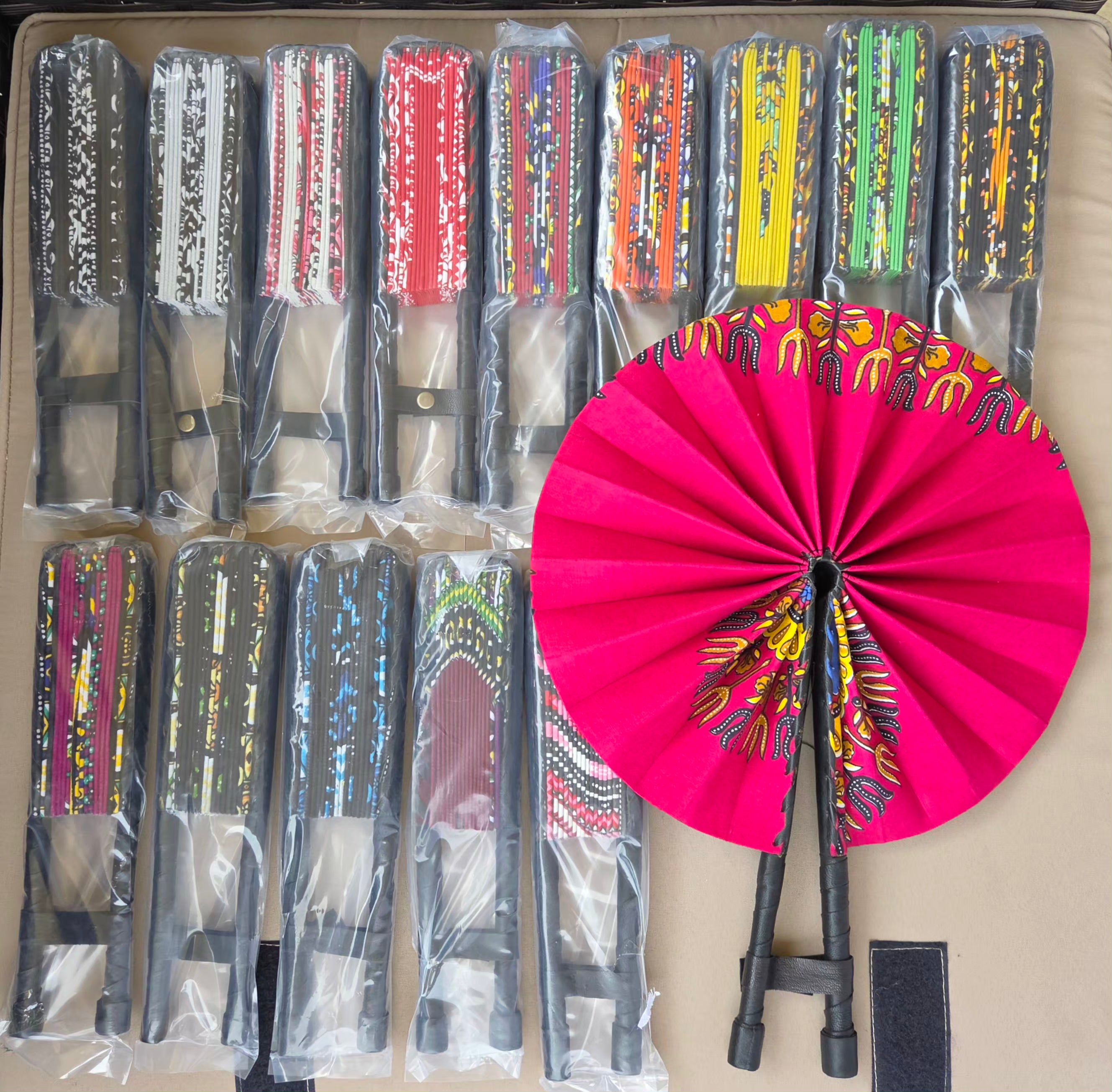 African Dashiki Circle Foldable Handheld Fan /  Black