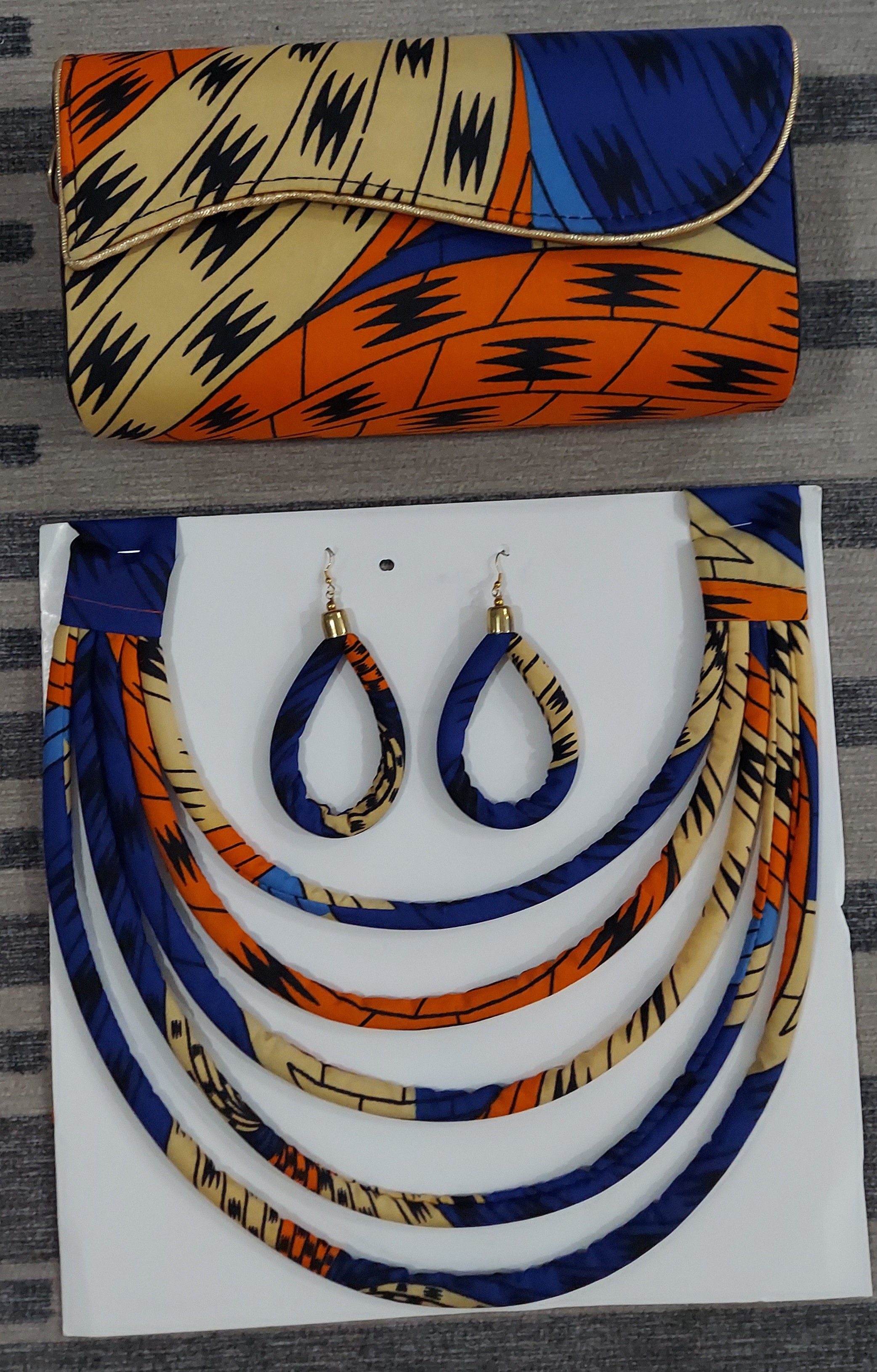 Clutch Bag & Rope  Necklace Set /African Kente /Ankara 26 Royal Blue