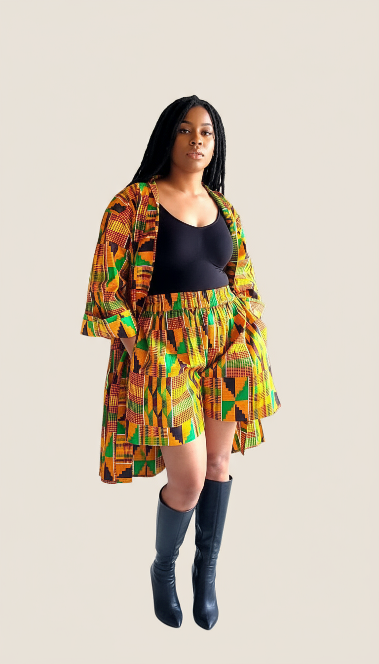 Kimono Shorts Set / Shorts & Kimono / kente Print 012