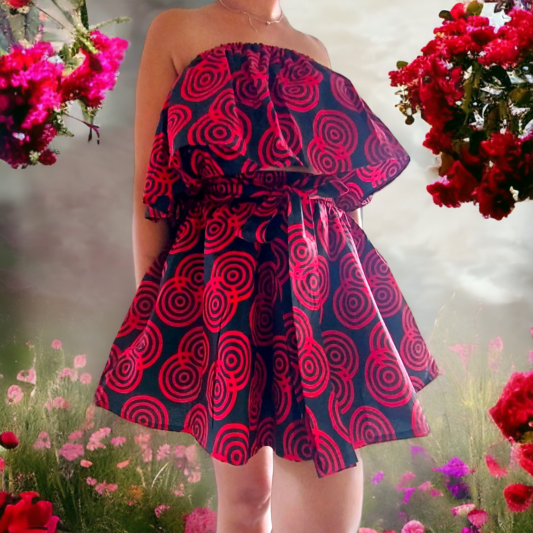 Mini Skirt & Tube Crop Top Set-Red IB777