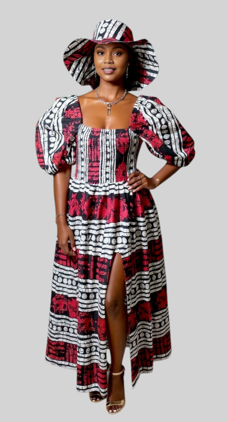 Maxi Slit Dress with Hat & Scarf Set SD01 Stripe