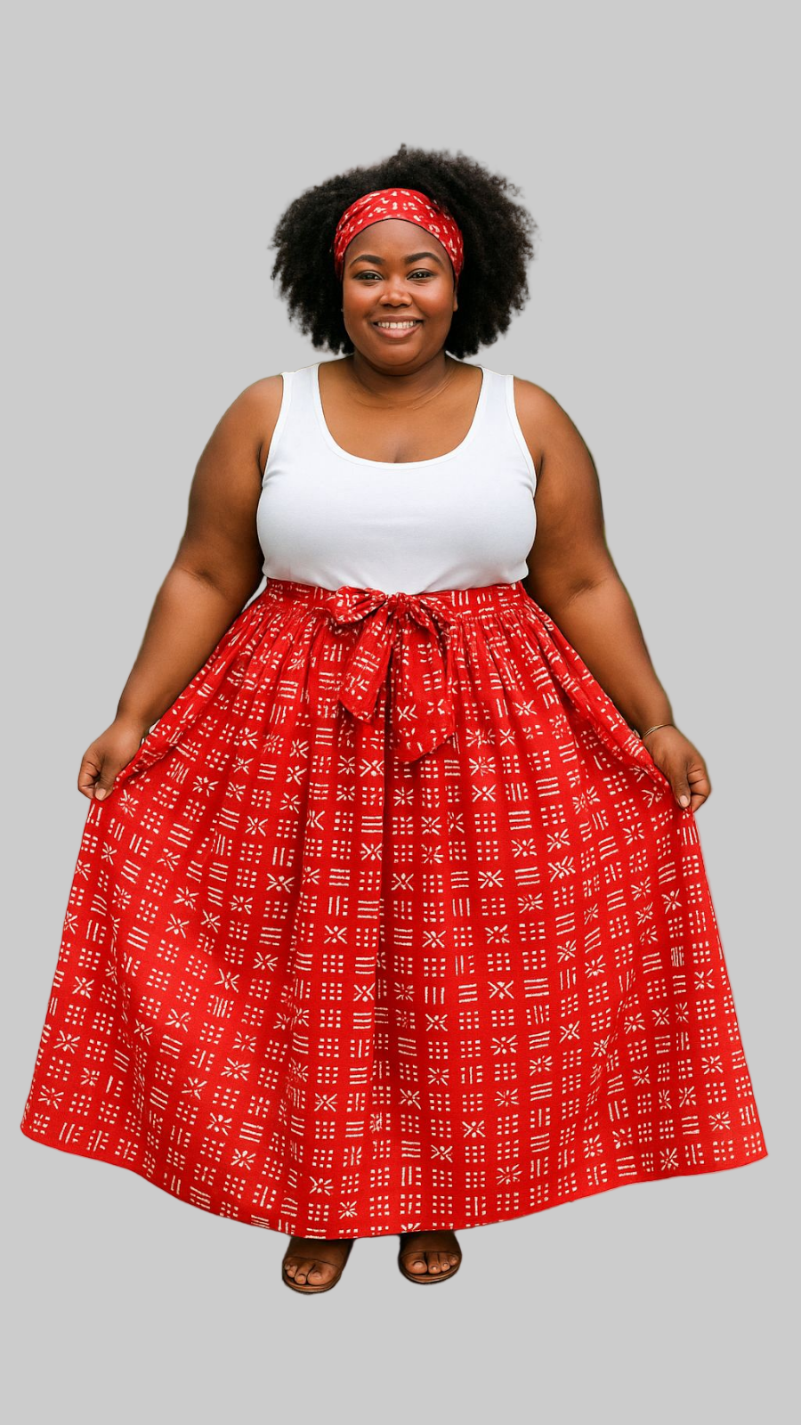 Woman Long Printed Maxi Skirt-1350 Red