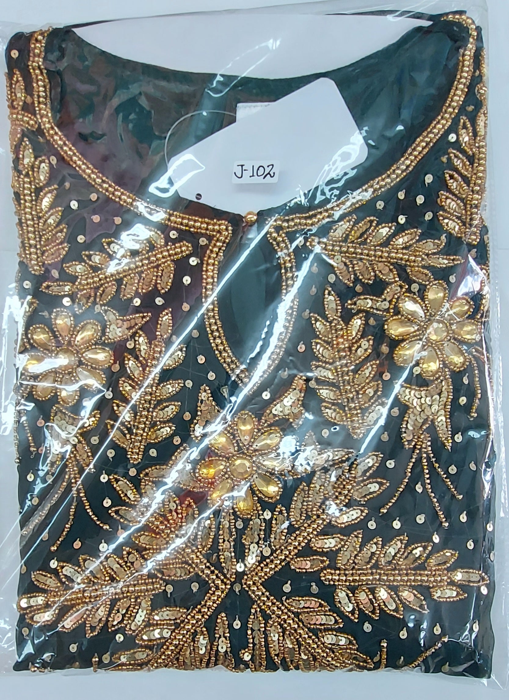 Beaded kaftan Dress With  Border Green 102