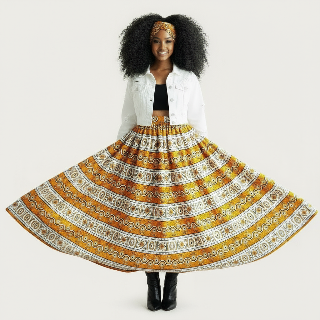 Woman Long Printed Maxi Skirt-1350 OrangeTribal