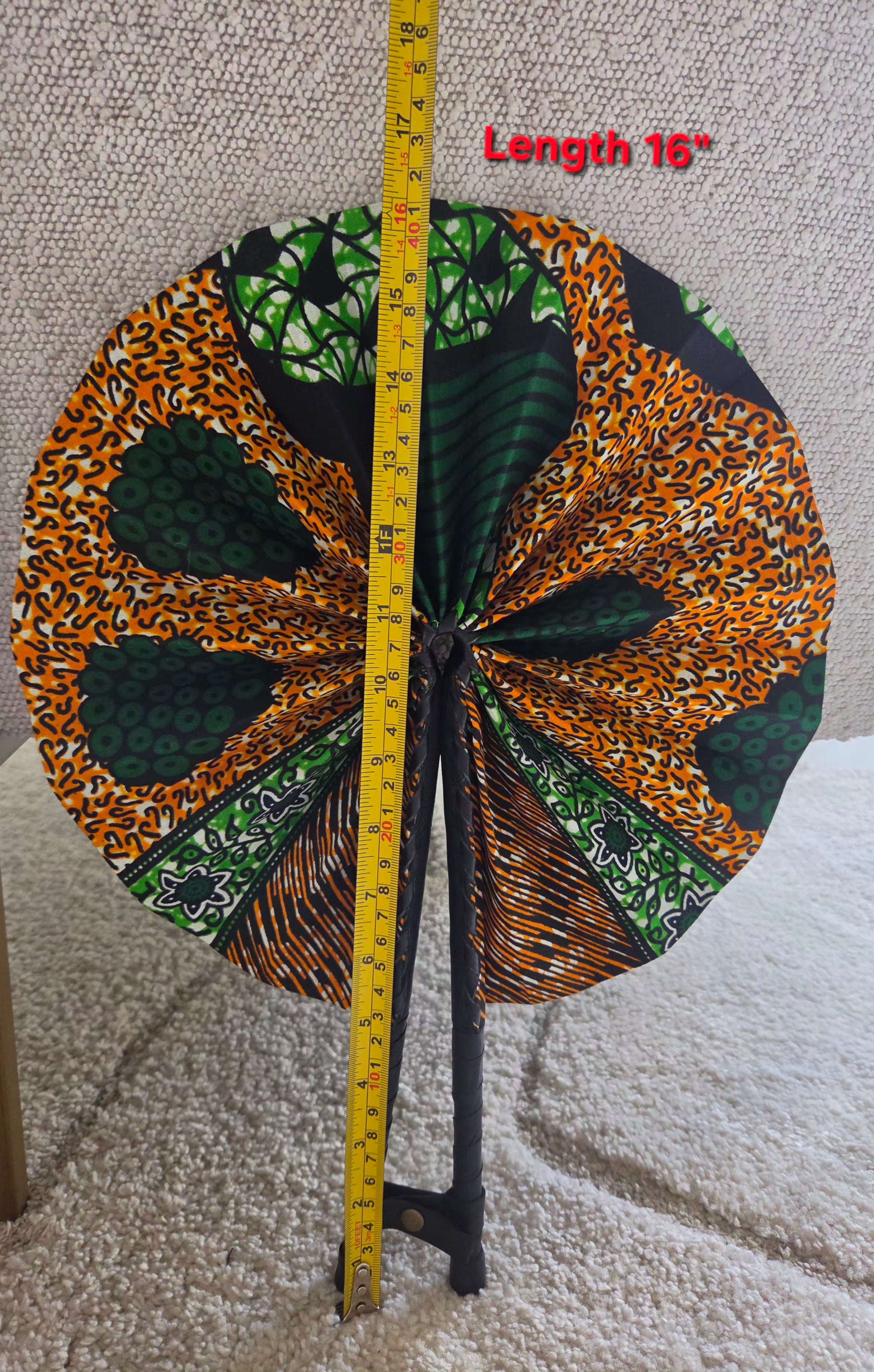 African Print Circle Foldable Handheld Fan / Black