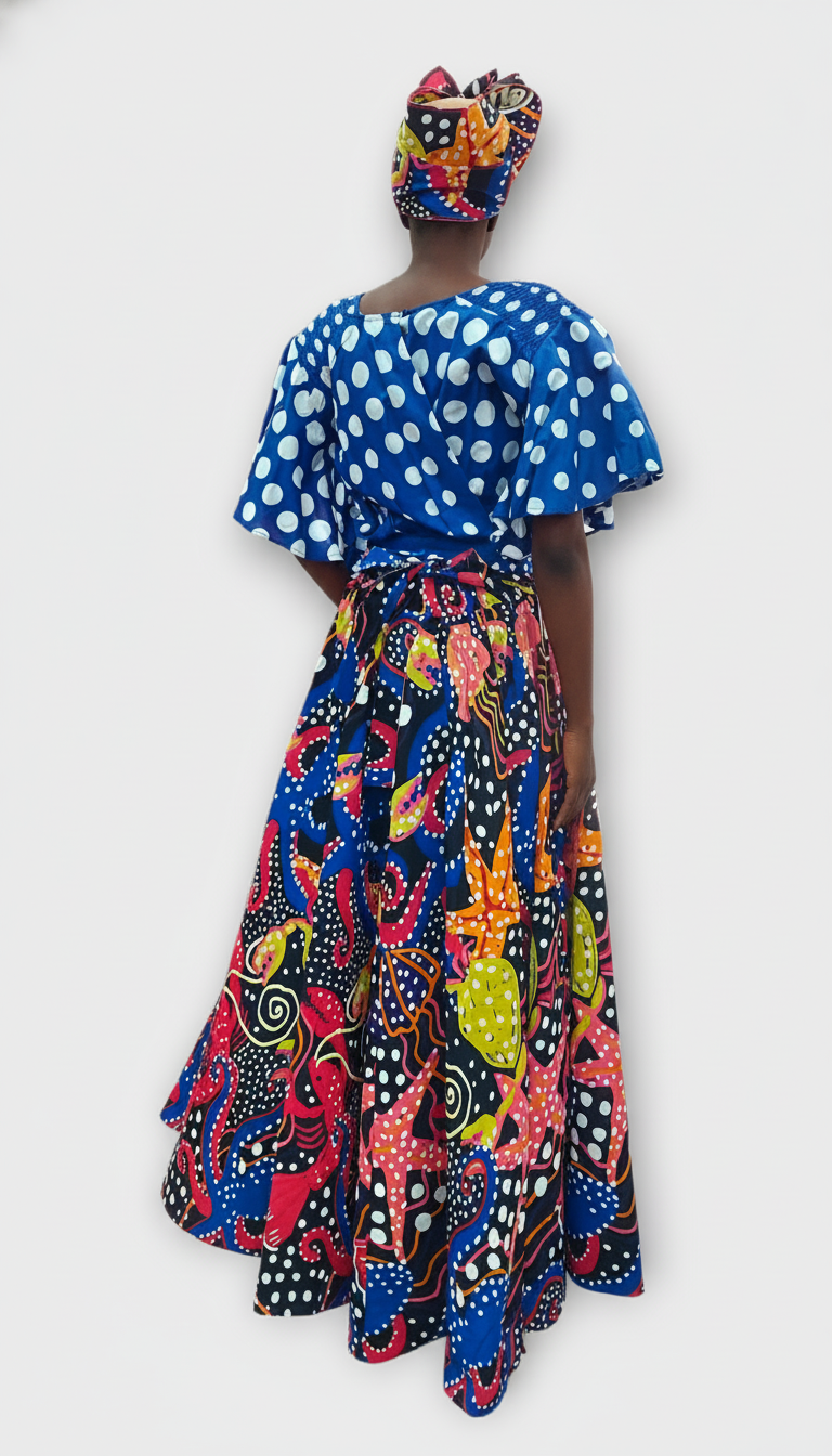 Set / Long Maxi Skirt & Crop Top Set - Print 7001 - 558