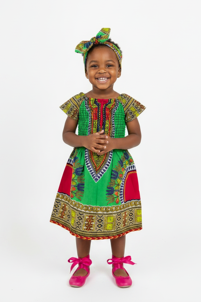 Little Kids / Girls African Dashiki Dresses With Head Band 112