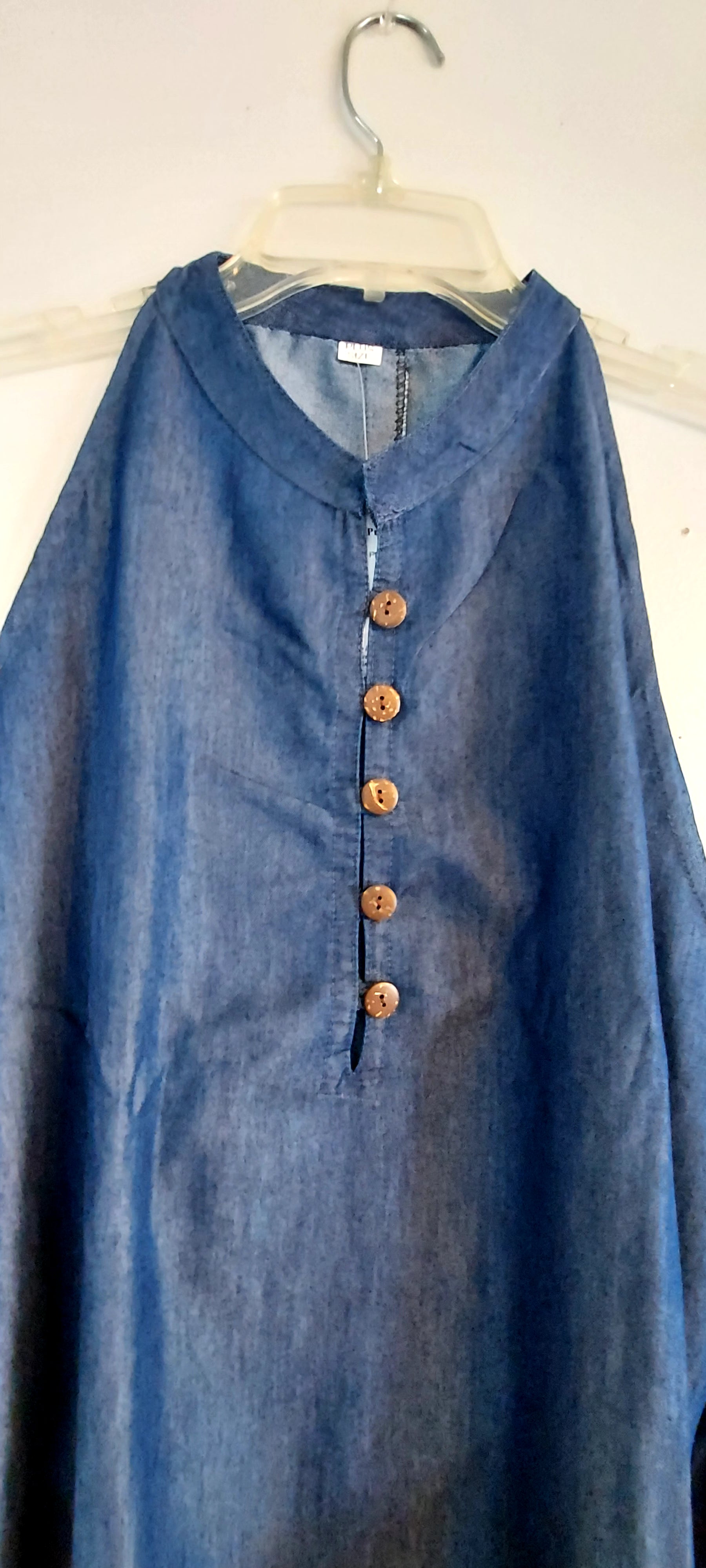 Haltered Neck Button Long Dress 795 Dark Denim