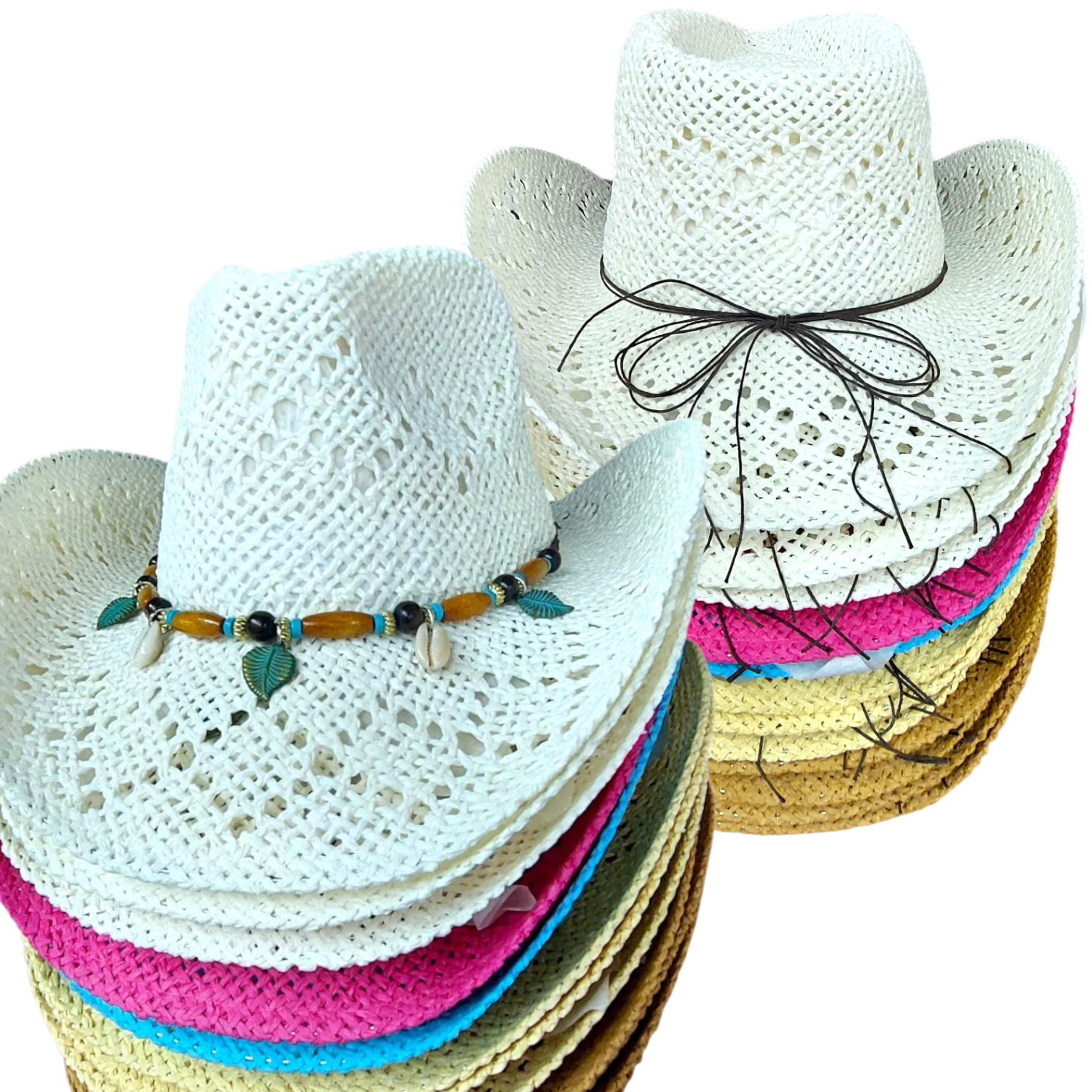 Cowgirl Straw Hat / Pack of 12 Western Hat- Cowrie Shell 2