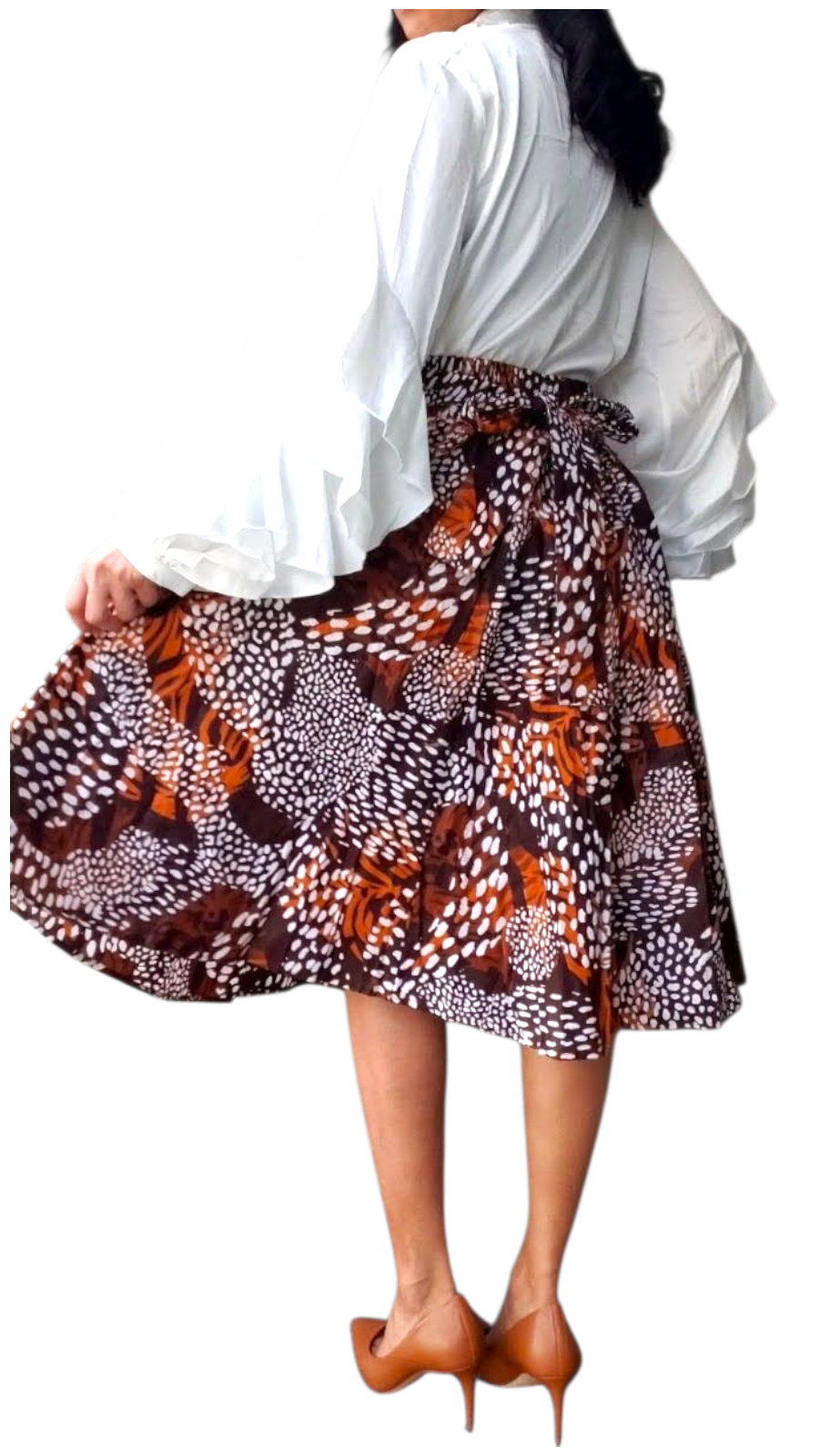 521 Mid Length Skirt - Brown/Cream