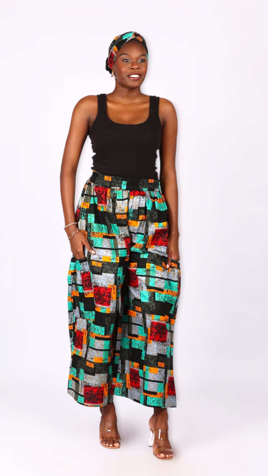 Big Pocket Palazzo Pant Print KVZ809 D