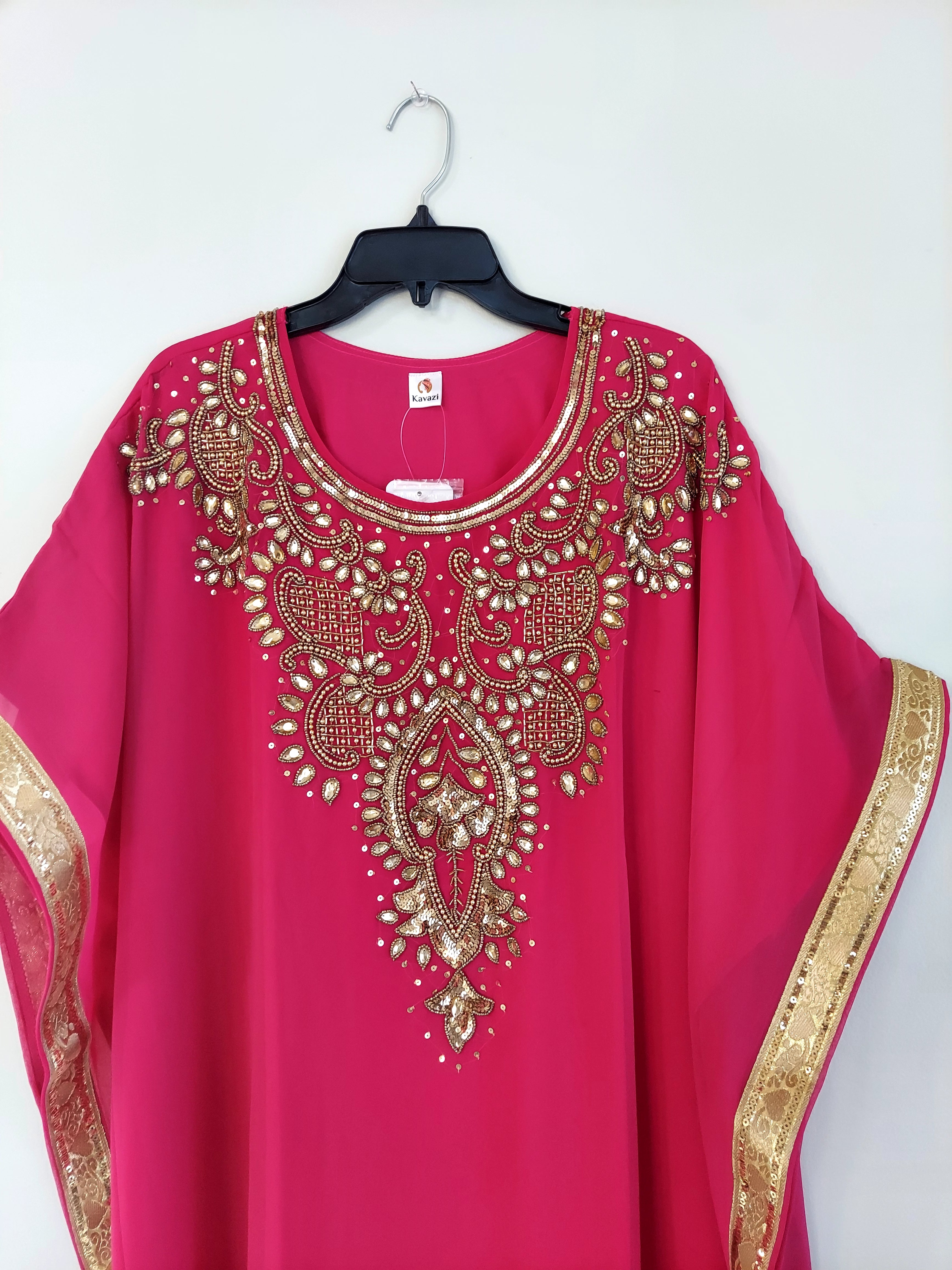Beaded kaftan Dress With Gold Border J103