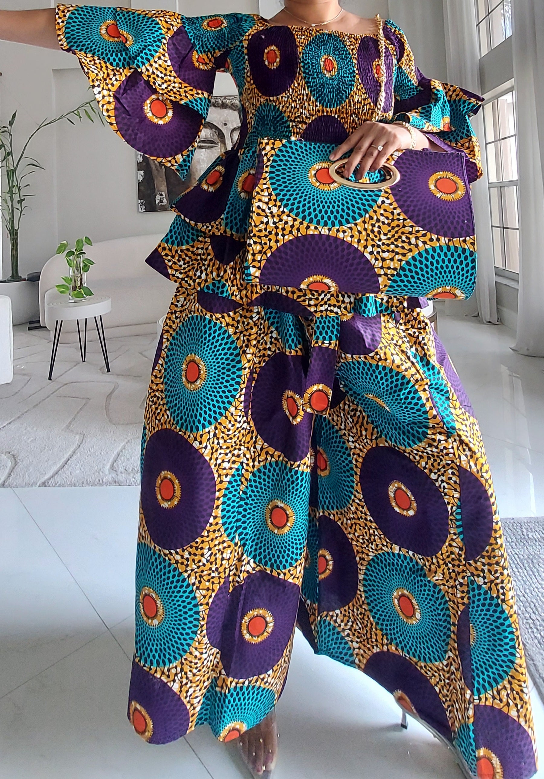 5-Piece African Ankara Pant Set Sunburst - 019-PS14A