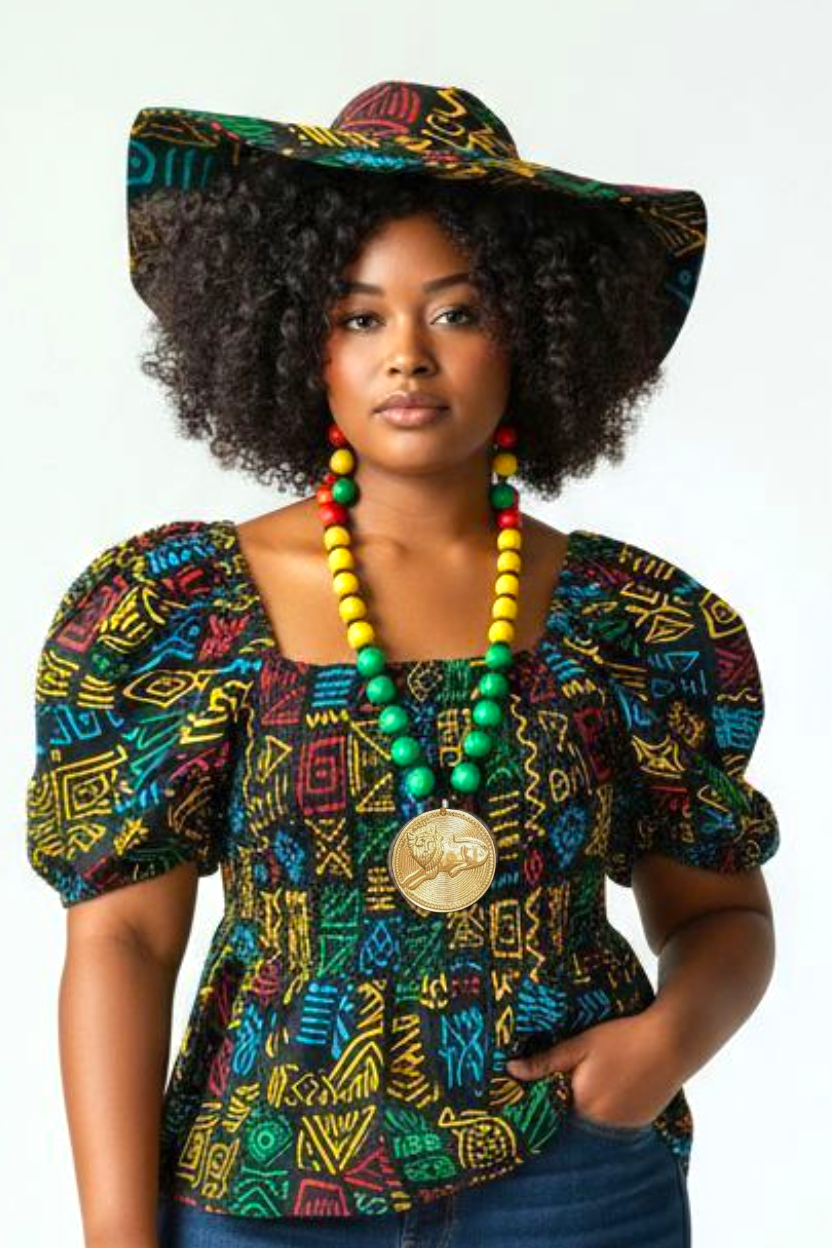 Beaded Pendant Necklace & Earrings Set- Rasta Lion