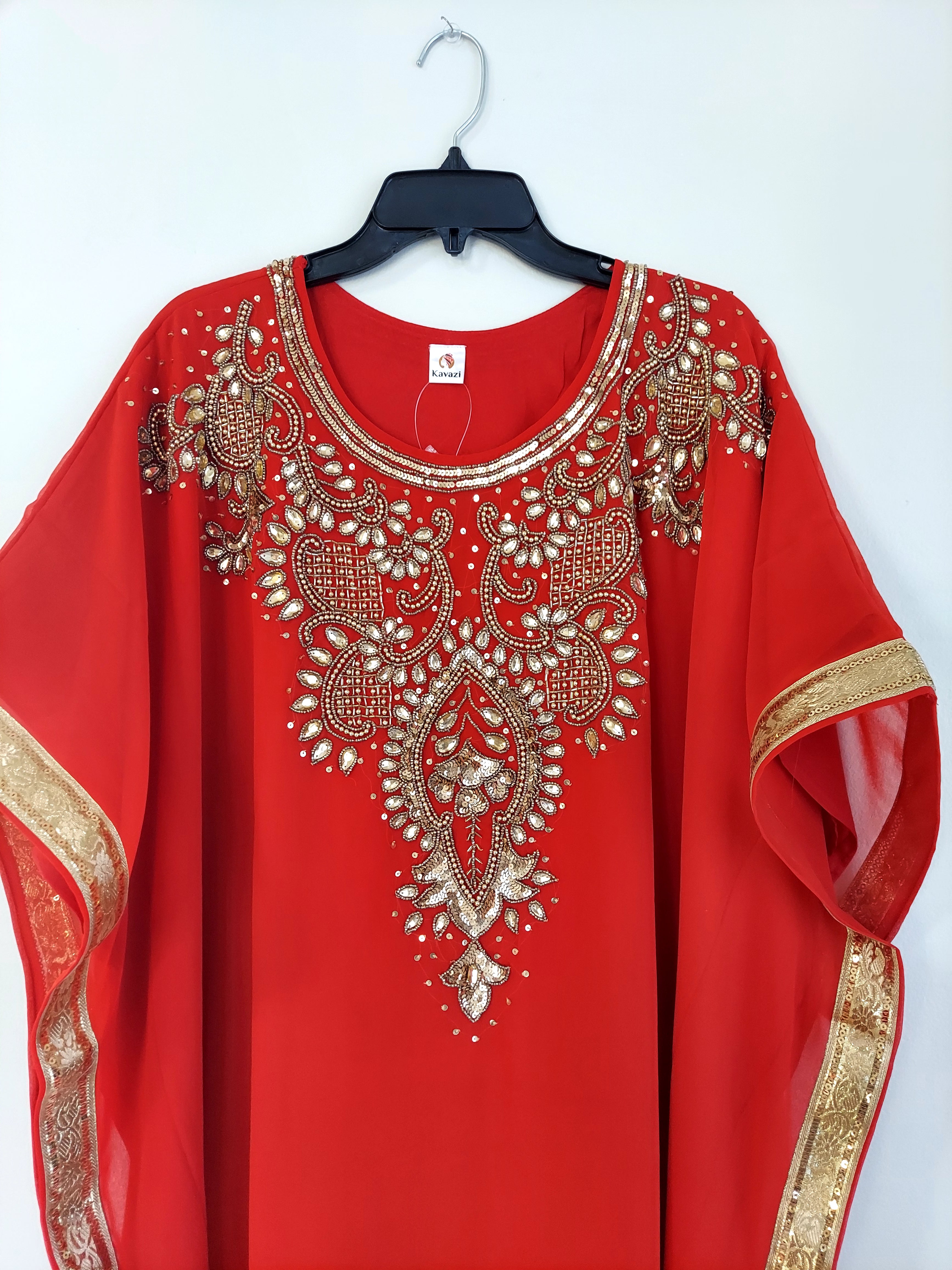 Beaded kaftan Dress With Gold Border J103