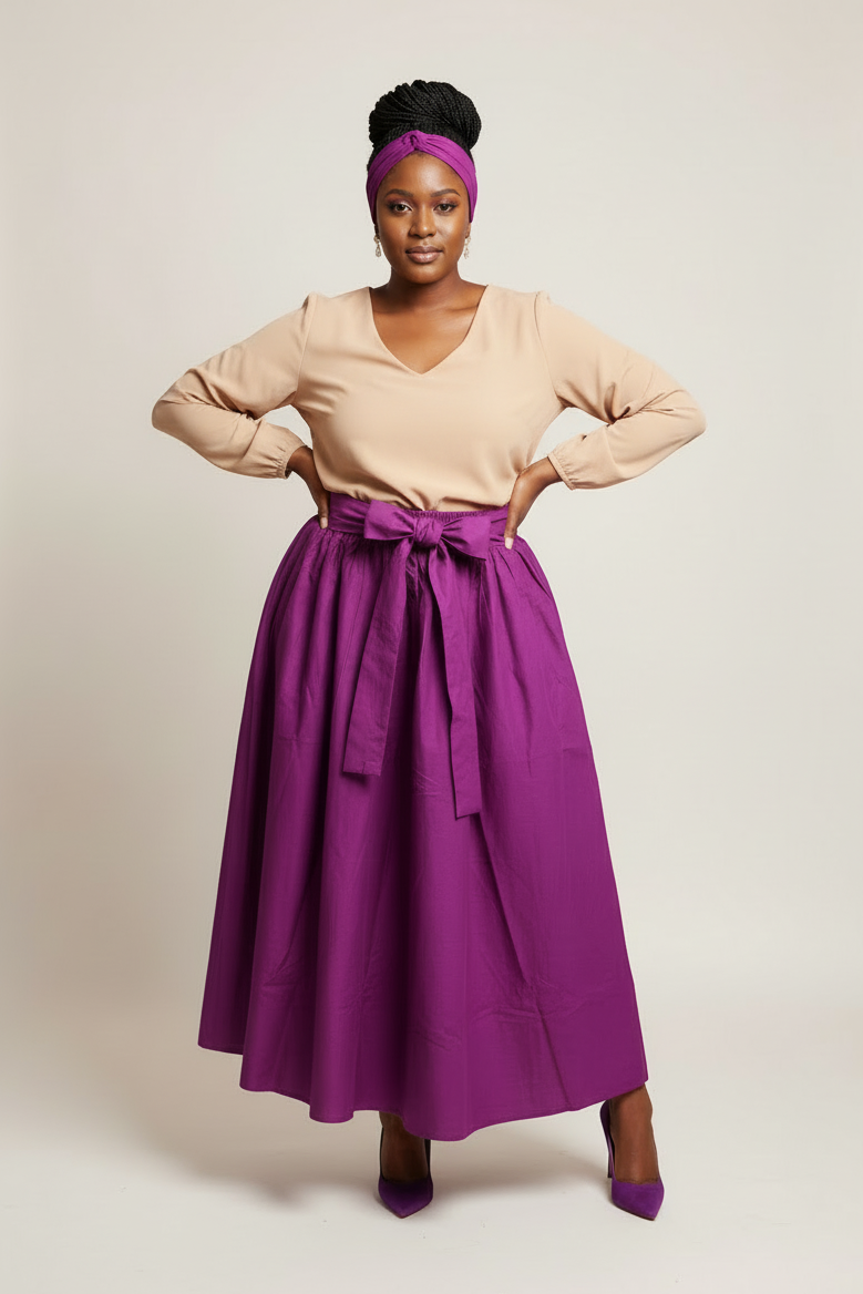 Solid Long Maxi Skirt- Bright Purple 7001 / 1305