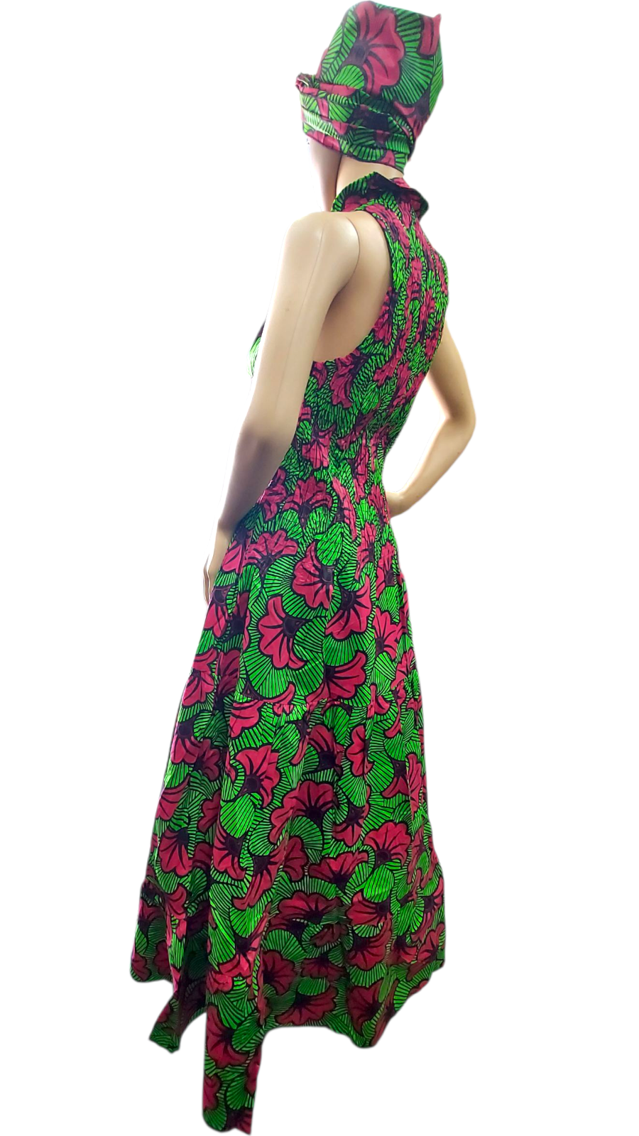 Smocked Halter Dress With Scarf Fuchsia Floral - 3028L