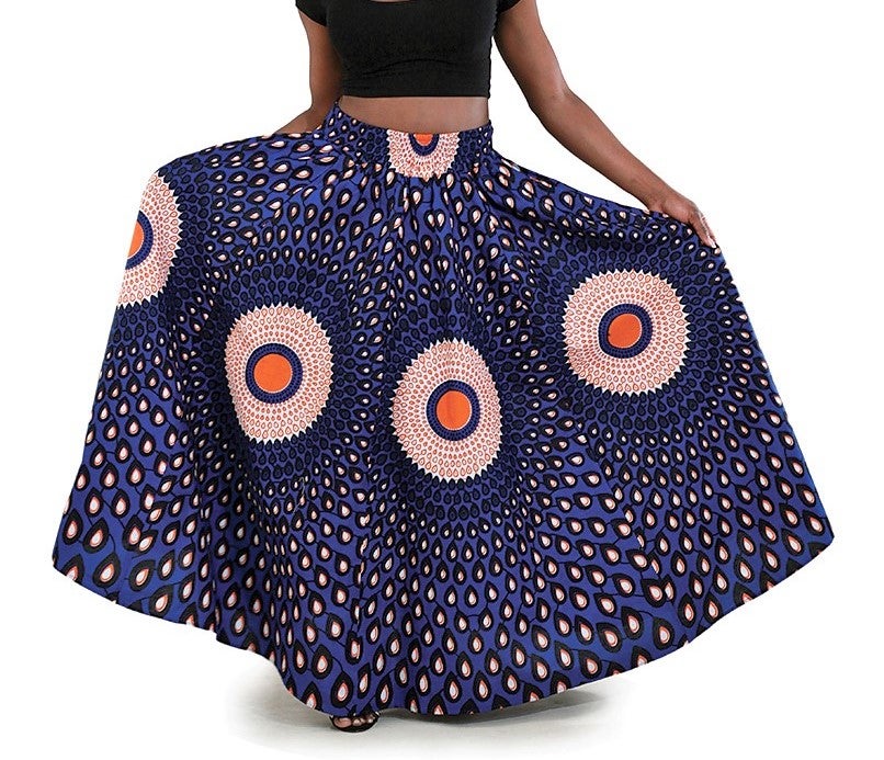 ROYAL BLUE LONG FLARED MAXI SKIRT