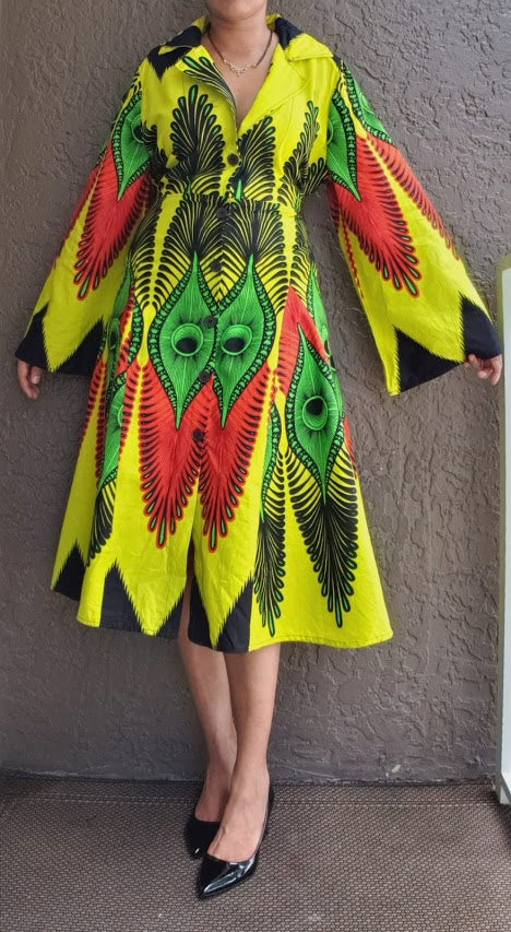 161 Collard Button Down Dress- Rasta India Batik 161 Collard Button Down Dress- Rasta India Batik