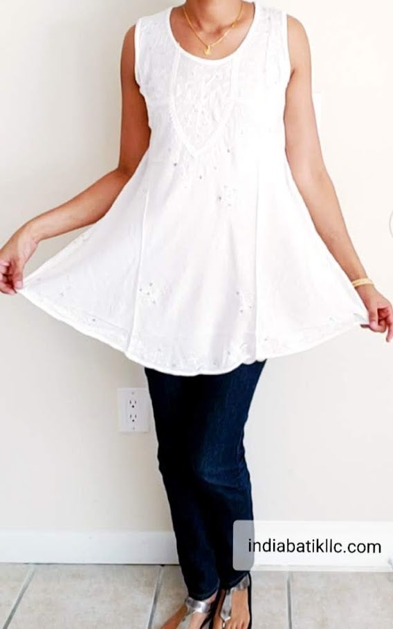 UMBRELLA TOP/DRESS / EMBROIDERY/ WHITE