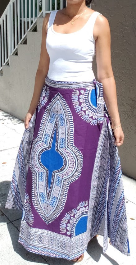 6007- Women Long Wrap Skirt- Dashiki Print