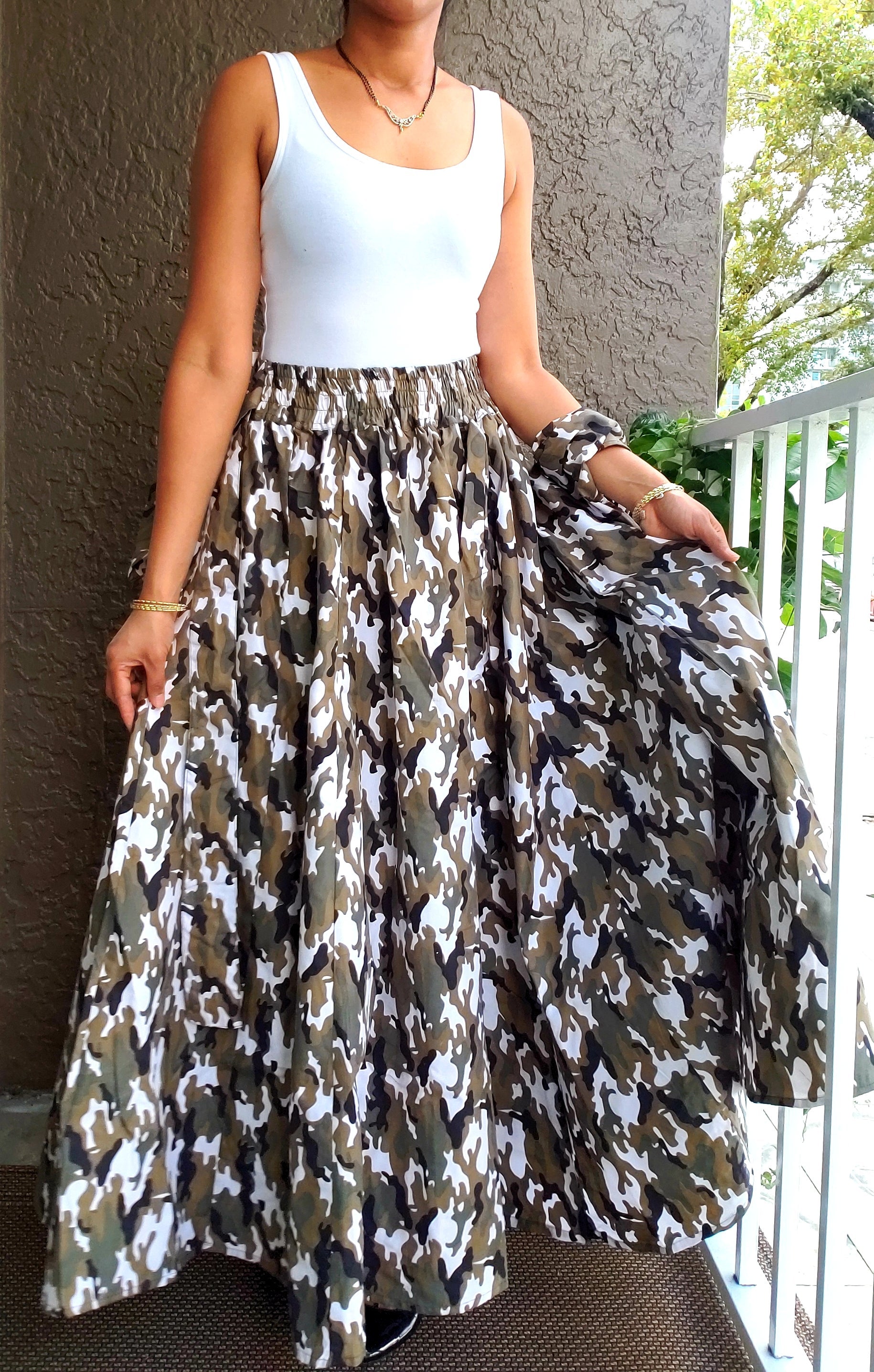CAMO LONG MAXI SKIRT.