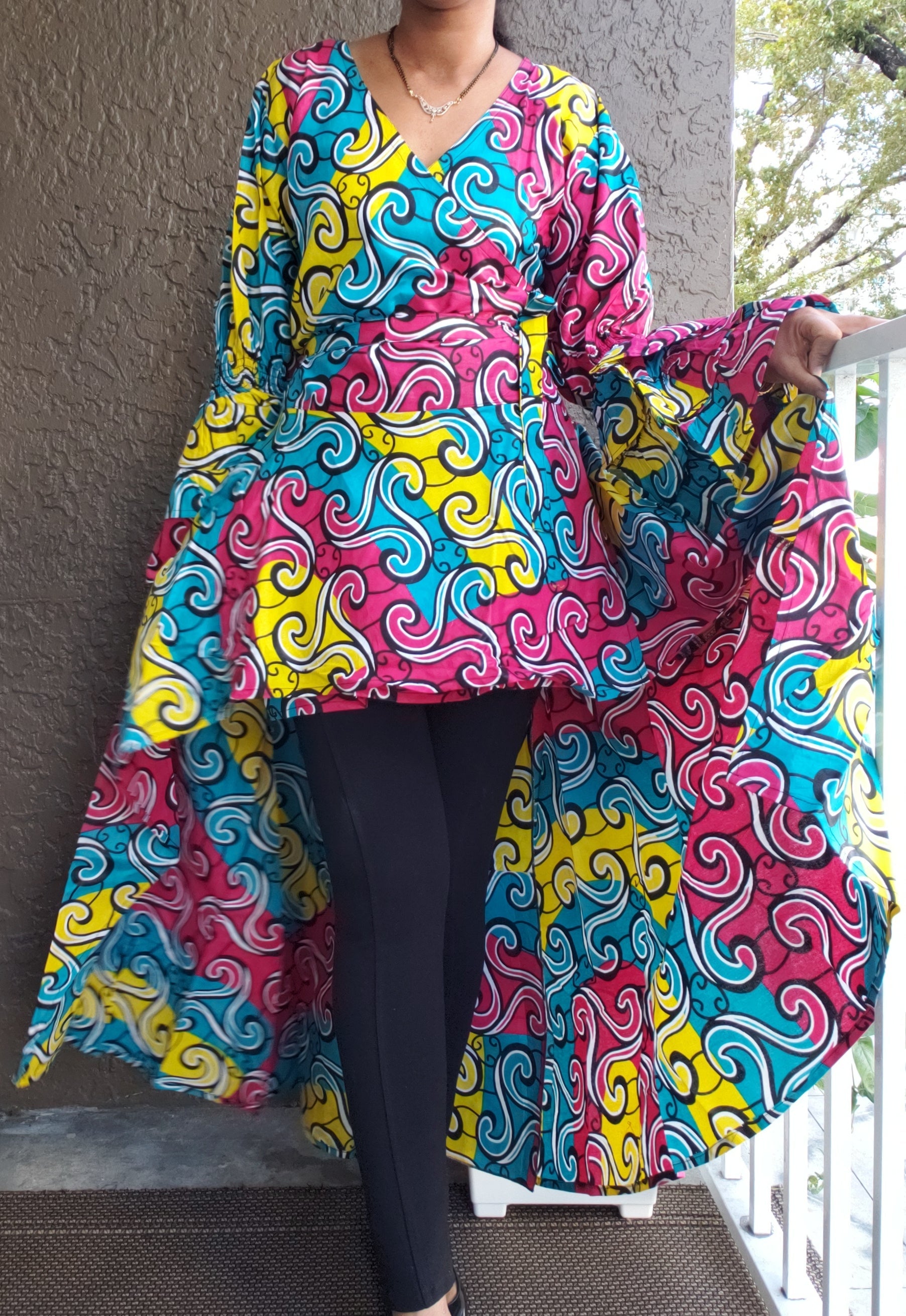 HIGH LOW RUFFLED SLEEVE WRAP BLOUSE/ DRESS