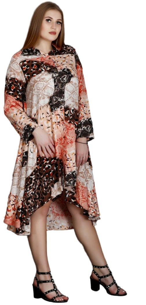Swing Dress/Printed Hi/Lo Shirt Dress - Animal Print-20666