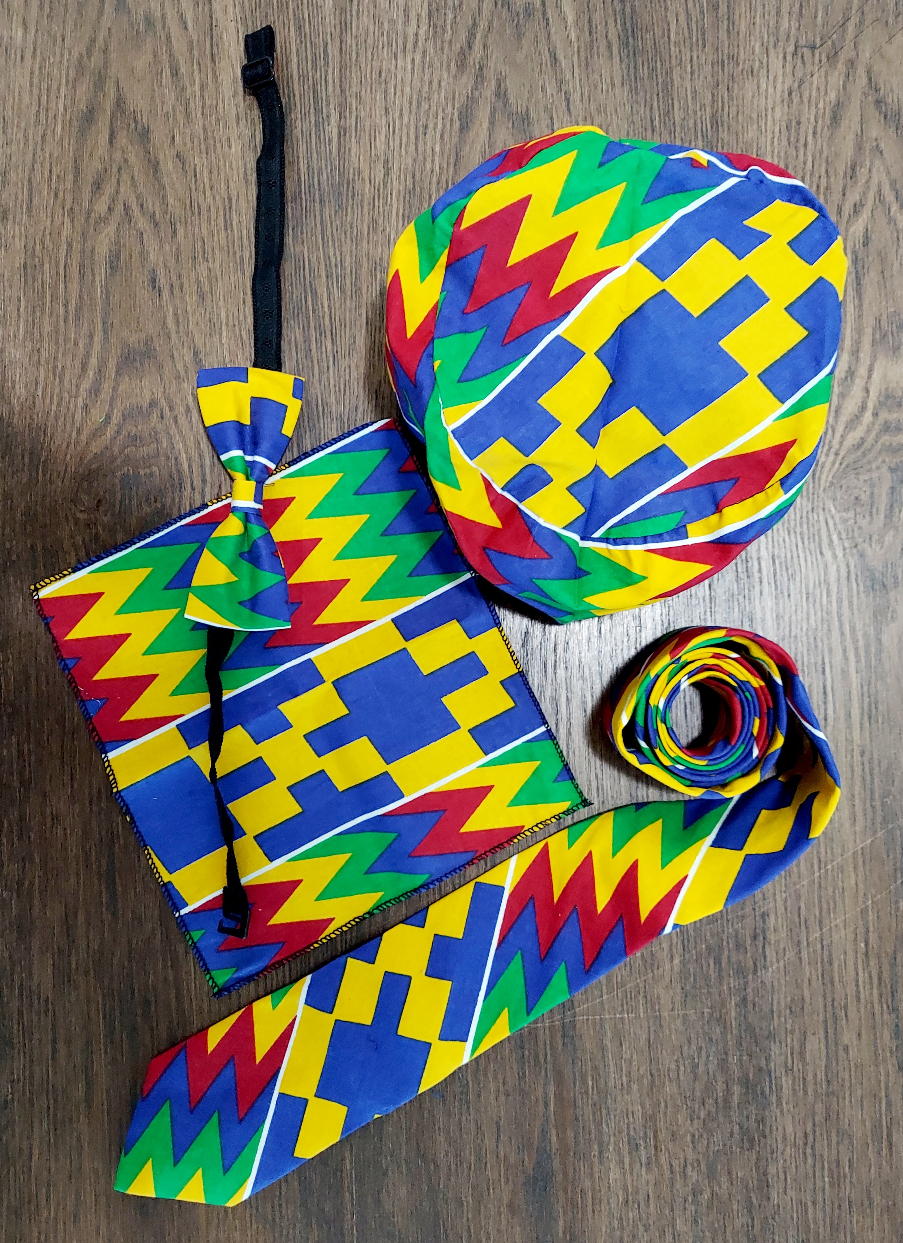4 Pcs Bow tie Set- Blue Kente