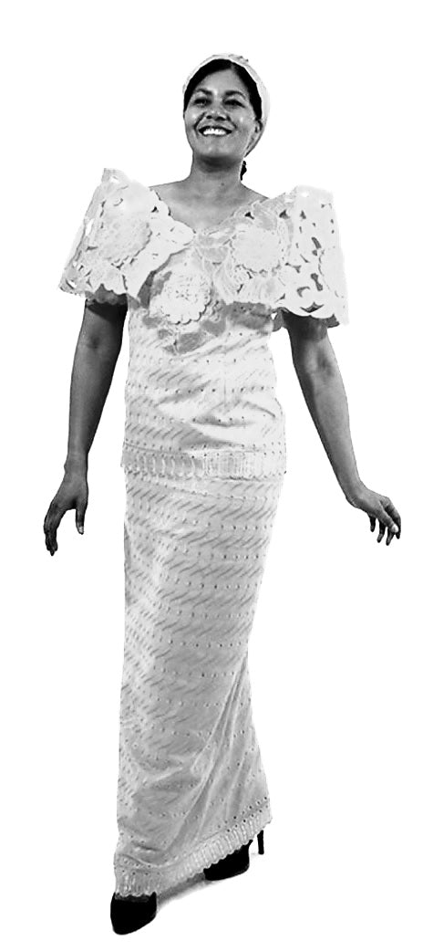 African Queen Butterfly Lace Flower skirt Set - White