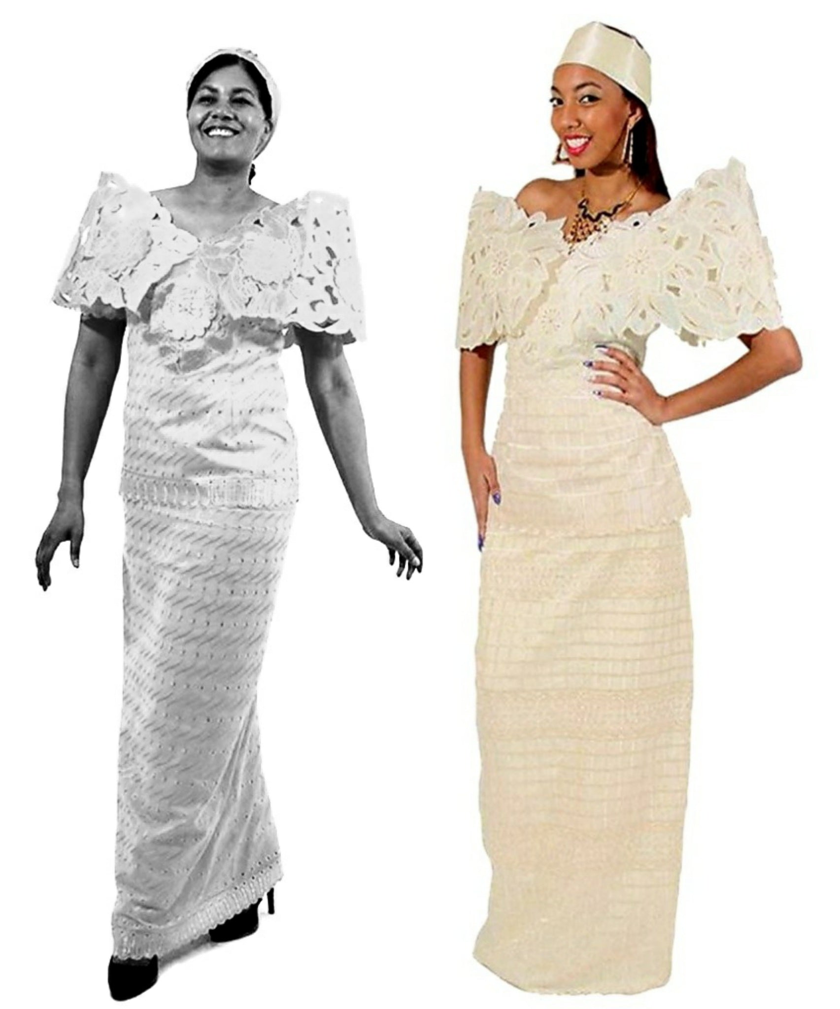 African Queen Butterfly Lace Flower skirt Set - White