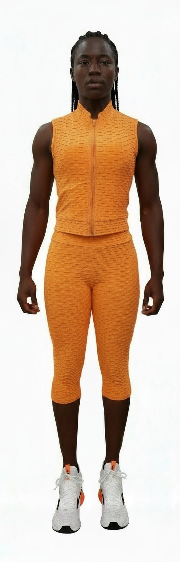 705 - BBL / yoga/Capri   Legging & zipper Crop Top Set/ Honey Comb - Solid