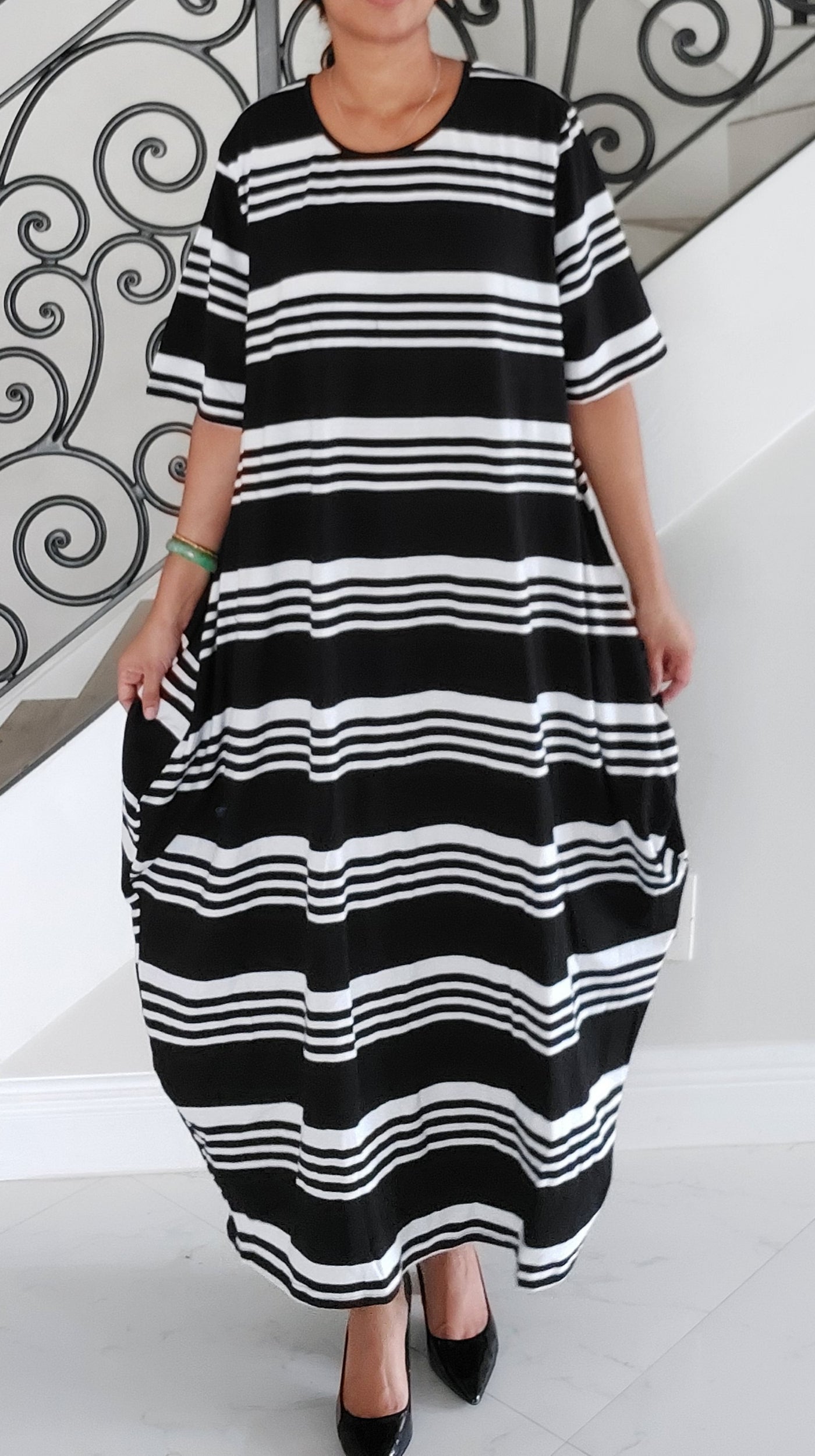 Bubble Dress / Stripe /Black White – India Batik