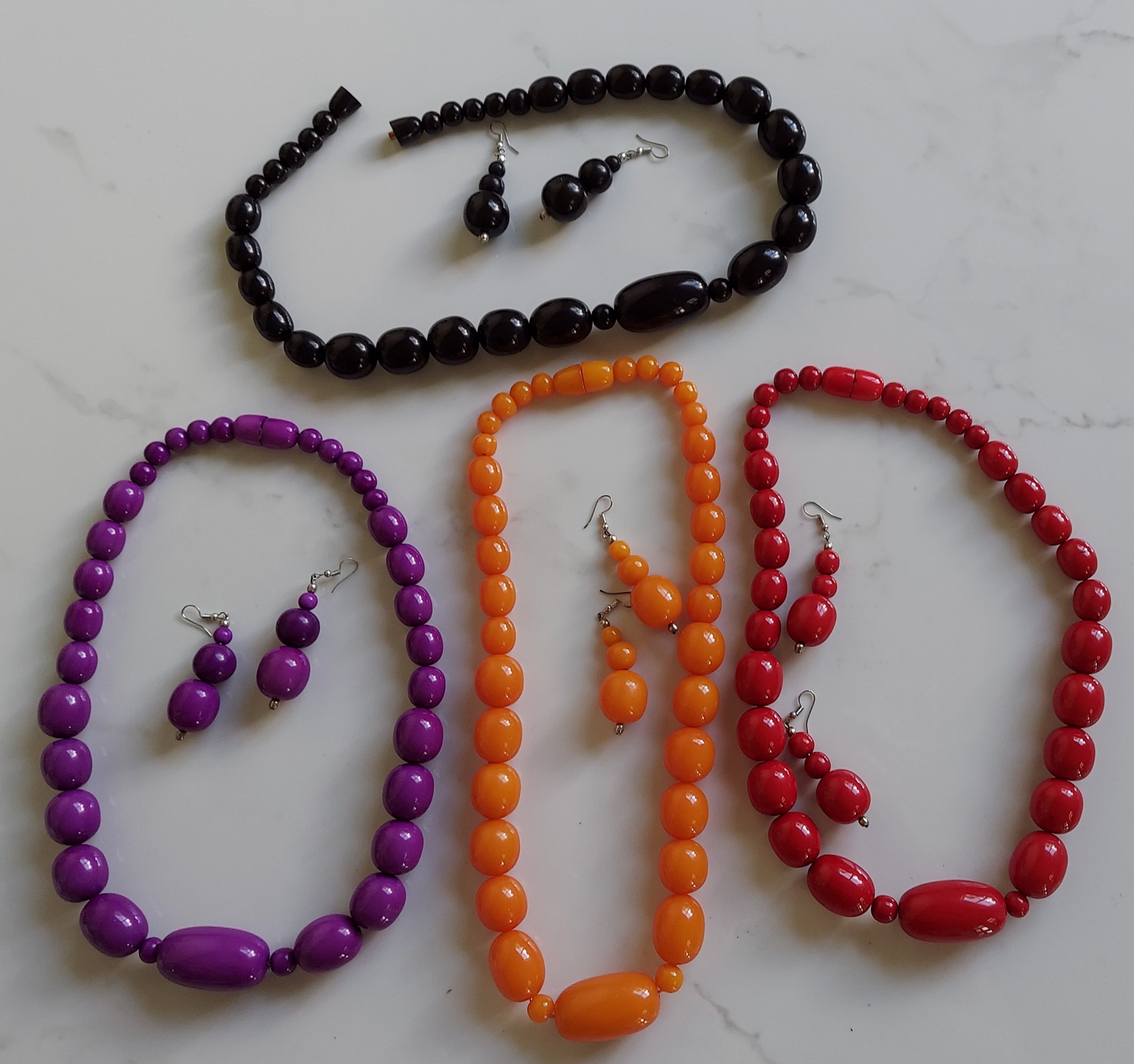 Wooden bead Necklace & Earrings Set