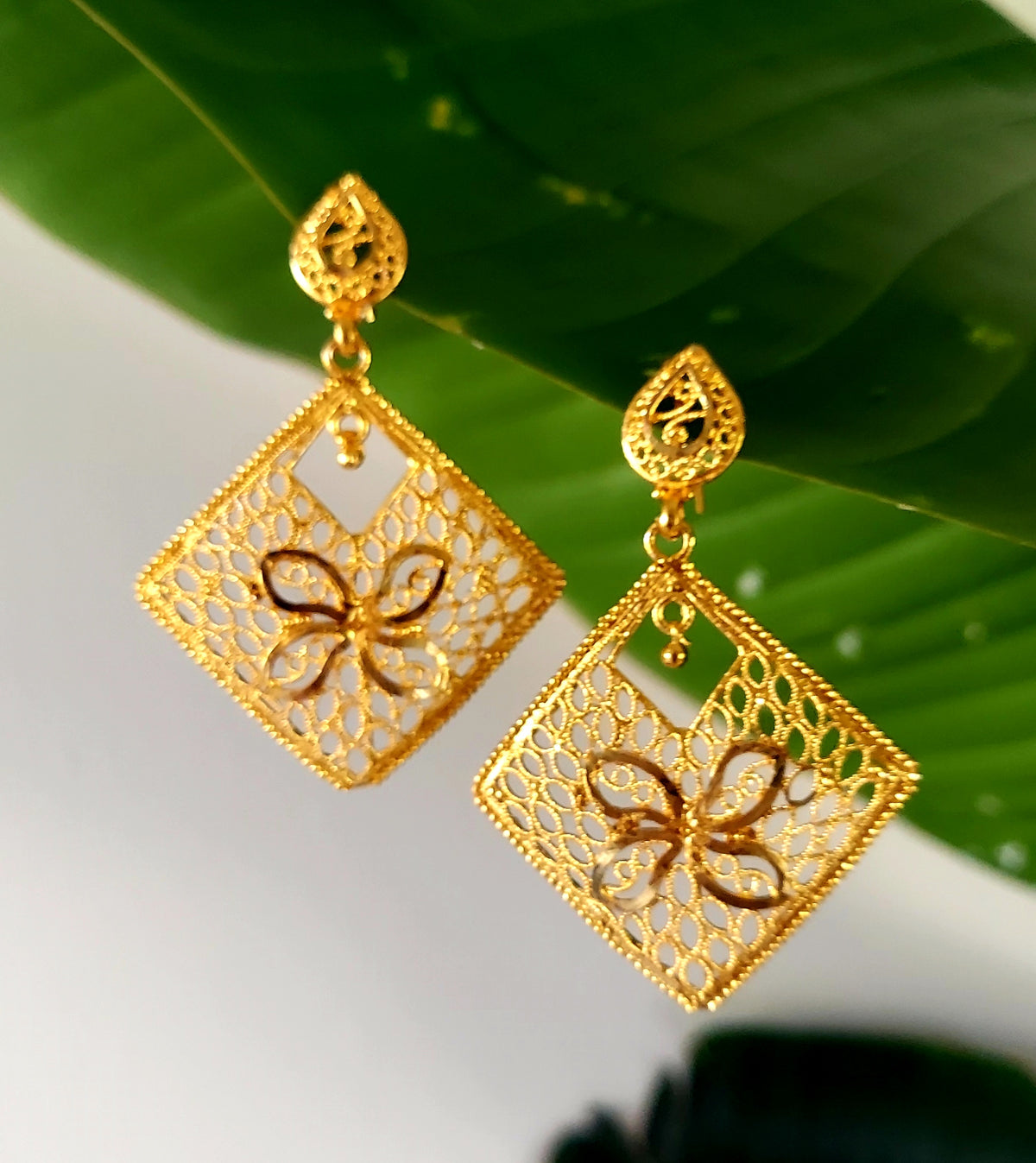 Gold Square Drop Earrings B